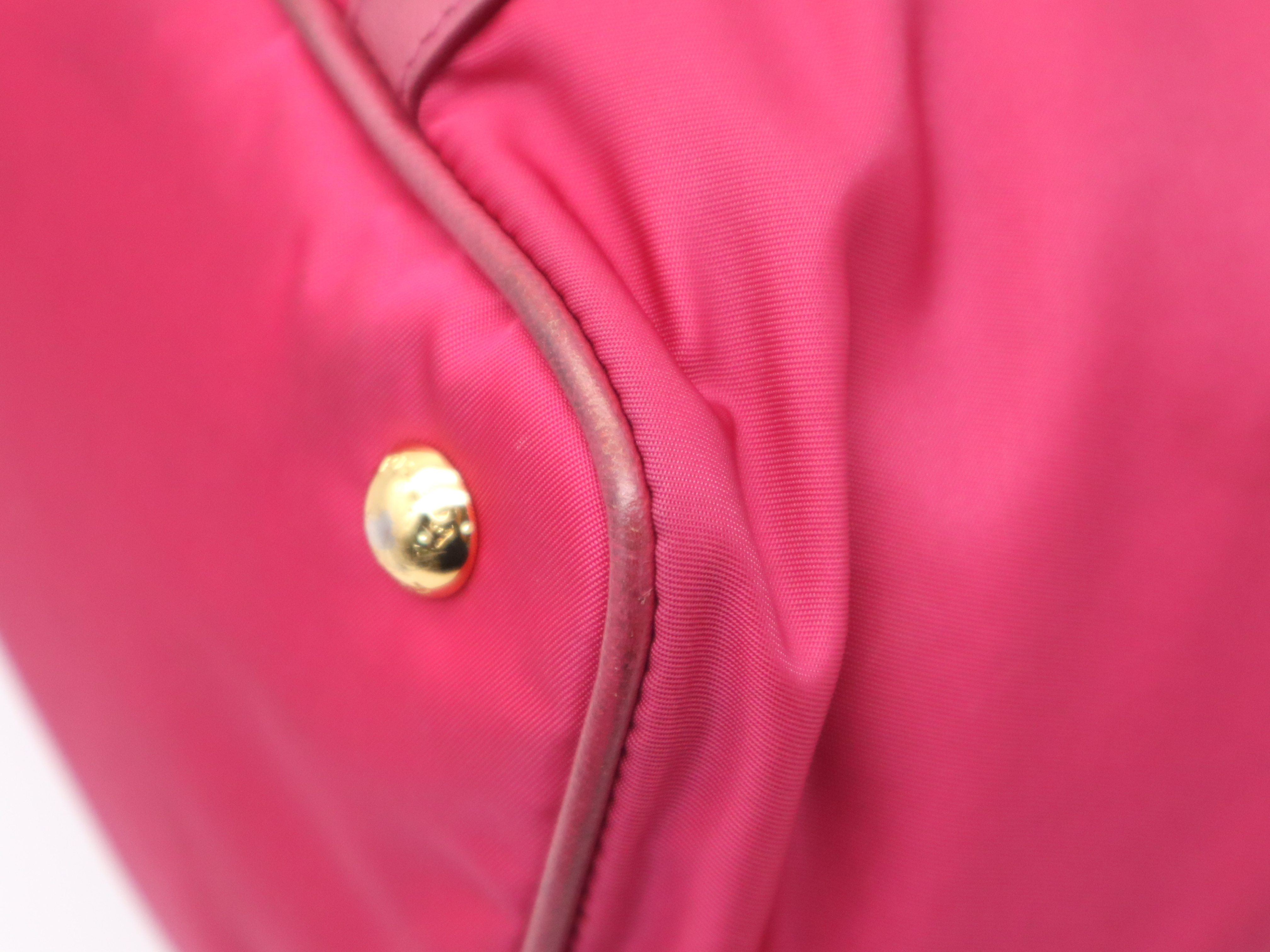 Nylon/Leather 2-Way Tote Bag, Pink, Gold Hardware, Includes Shoulder Strap, Name Tag, and Card Holder. — view 10