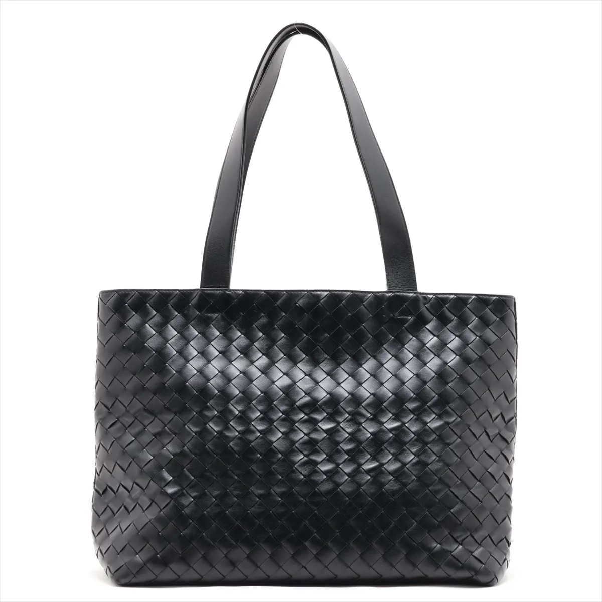 Intrecciato Leather Tote Bag, Black — view 2