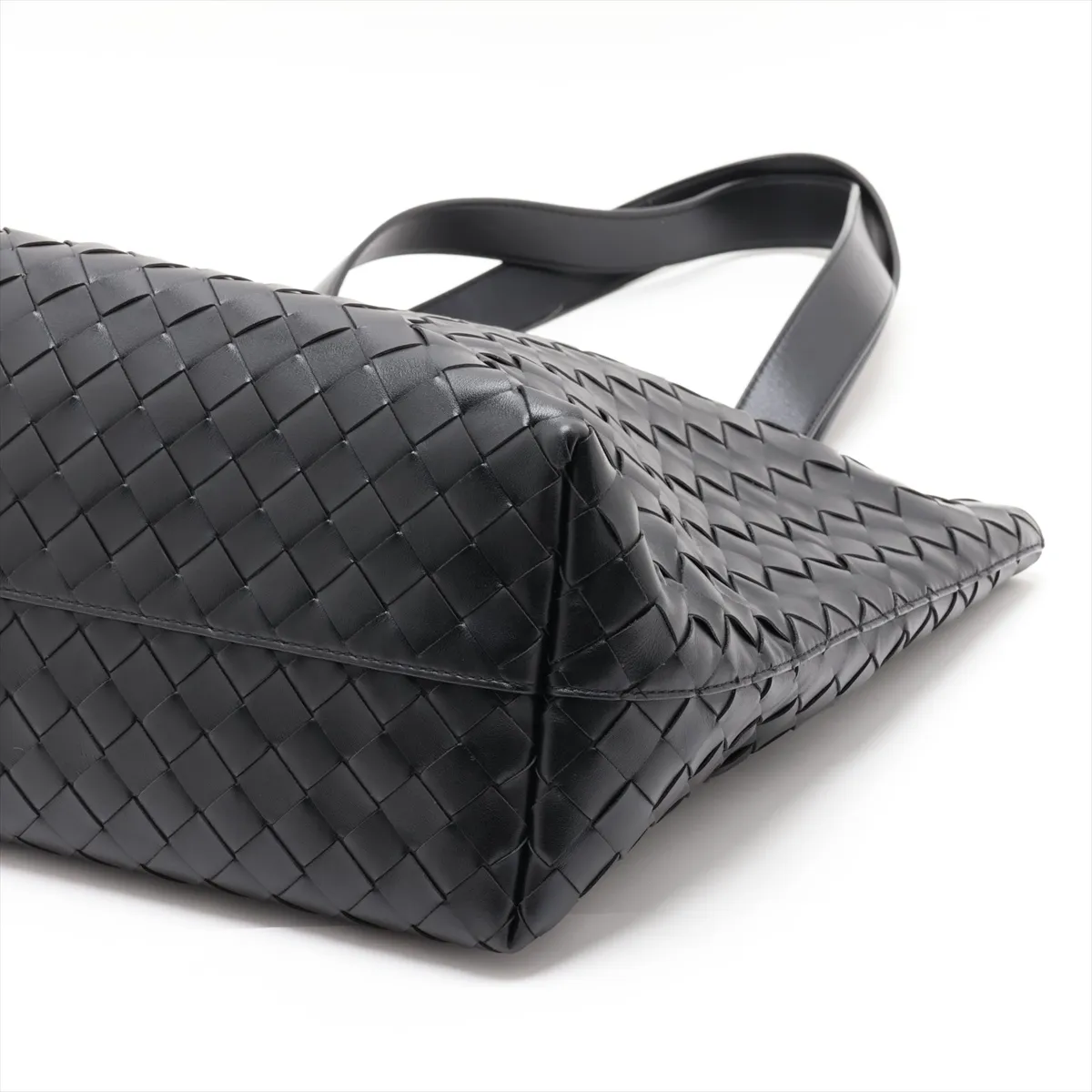 Intrecciato Leather Tote Bag, Black — view 3