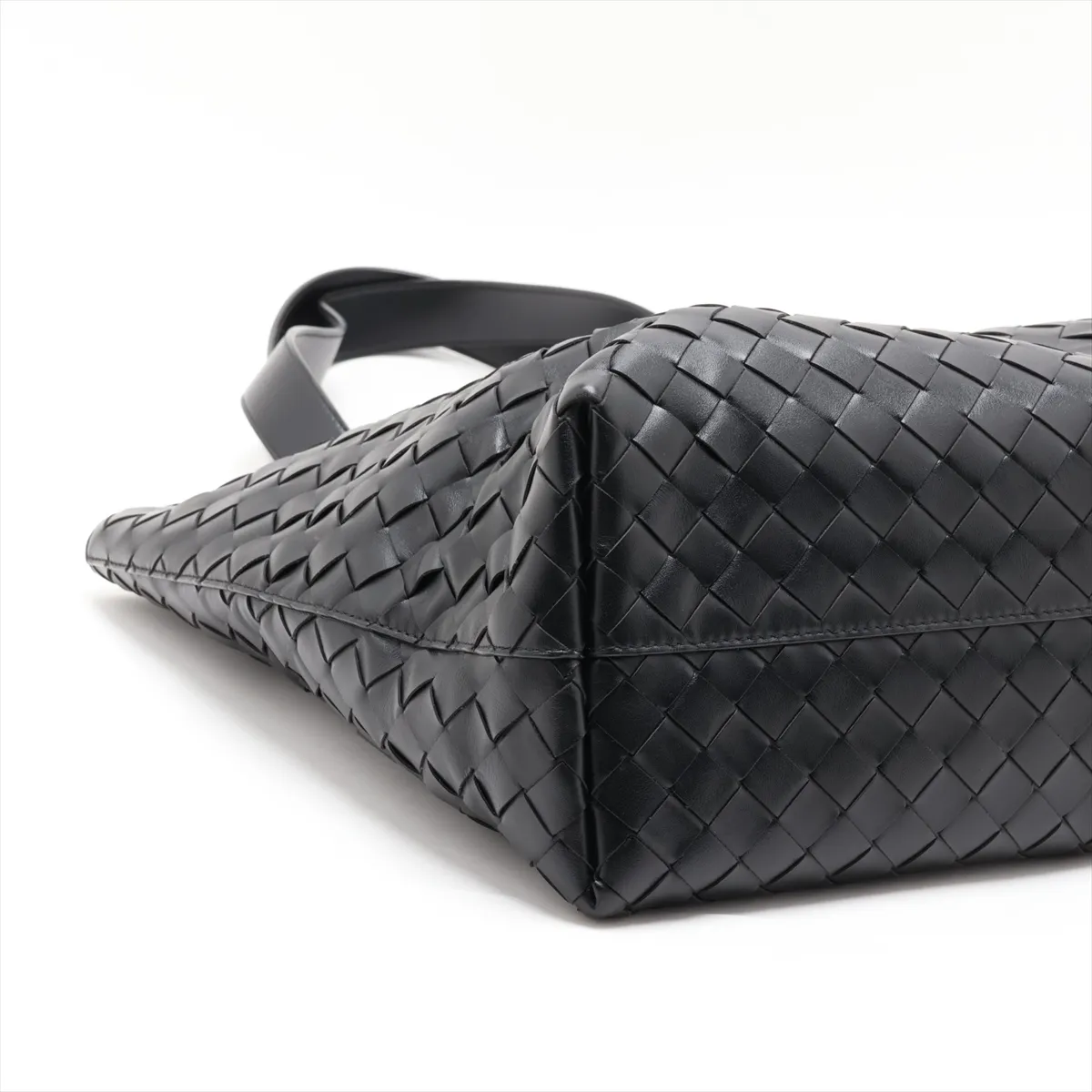 Intrecciato Leather Tote Bag, Black — view 4