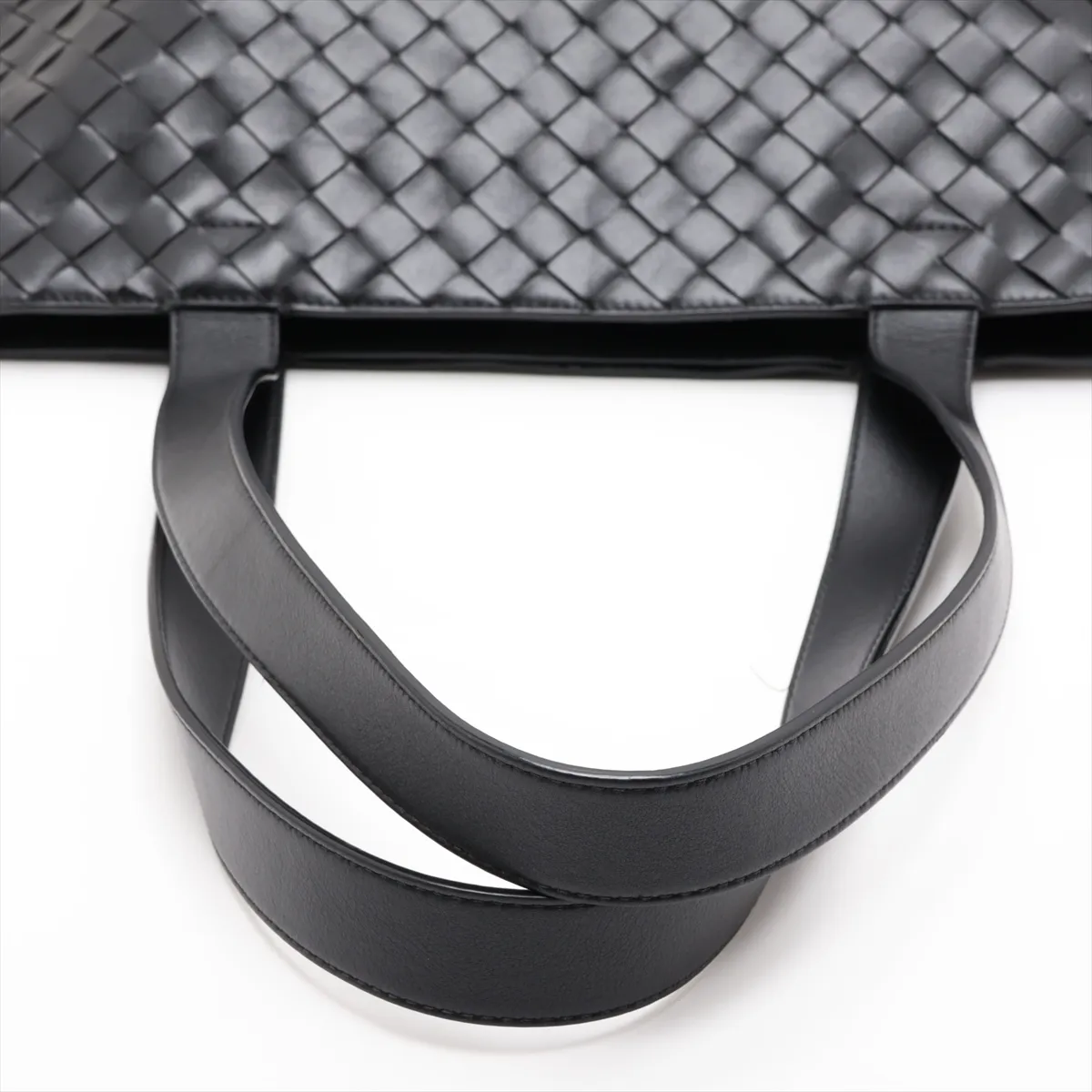 Intrecciato Leather Tote Bag, Black — view 5