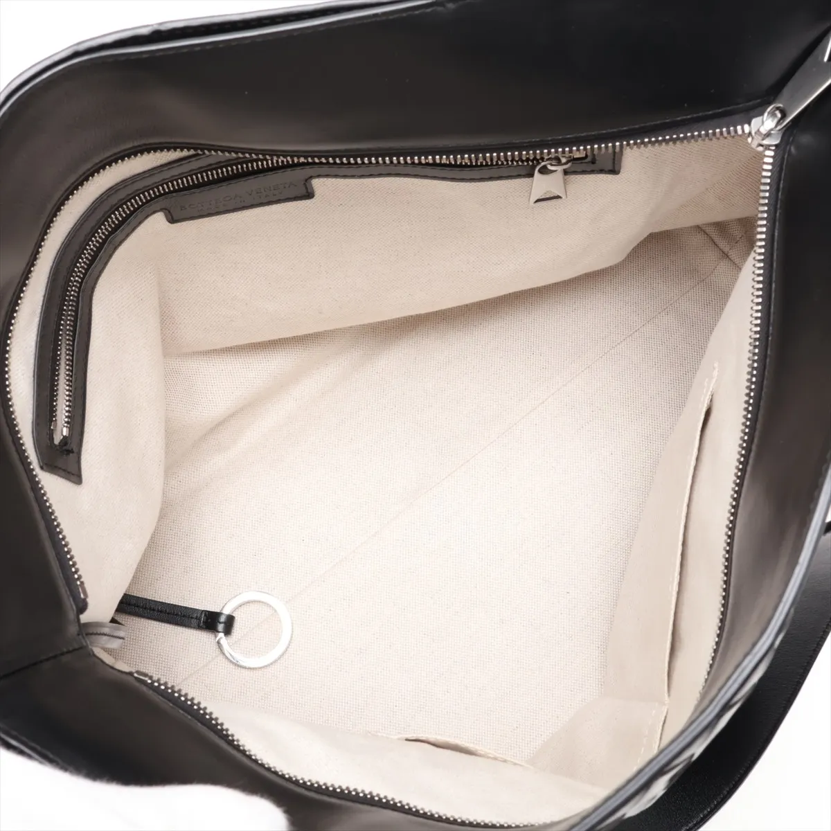 Intrecciato Leather Tote Bag, Black — view 7