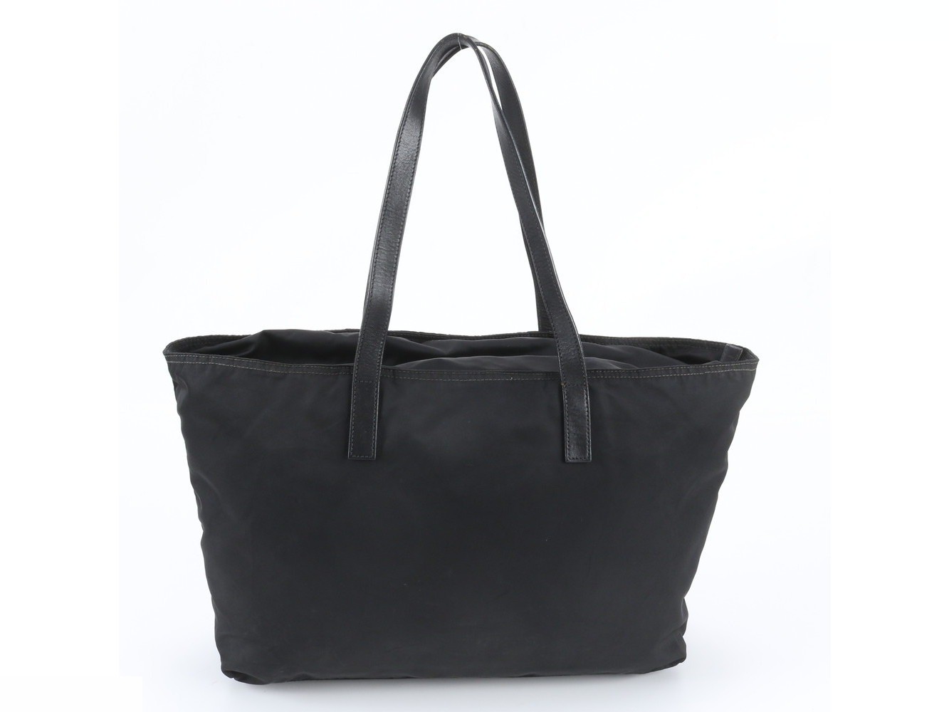 Tessuto Nylon Triangle Logo Leather Tote Bag — view 3