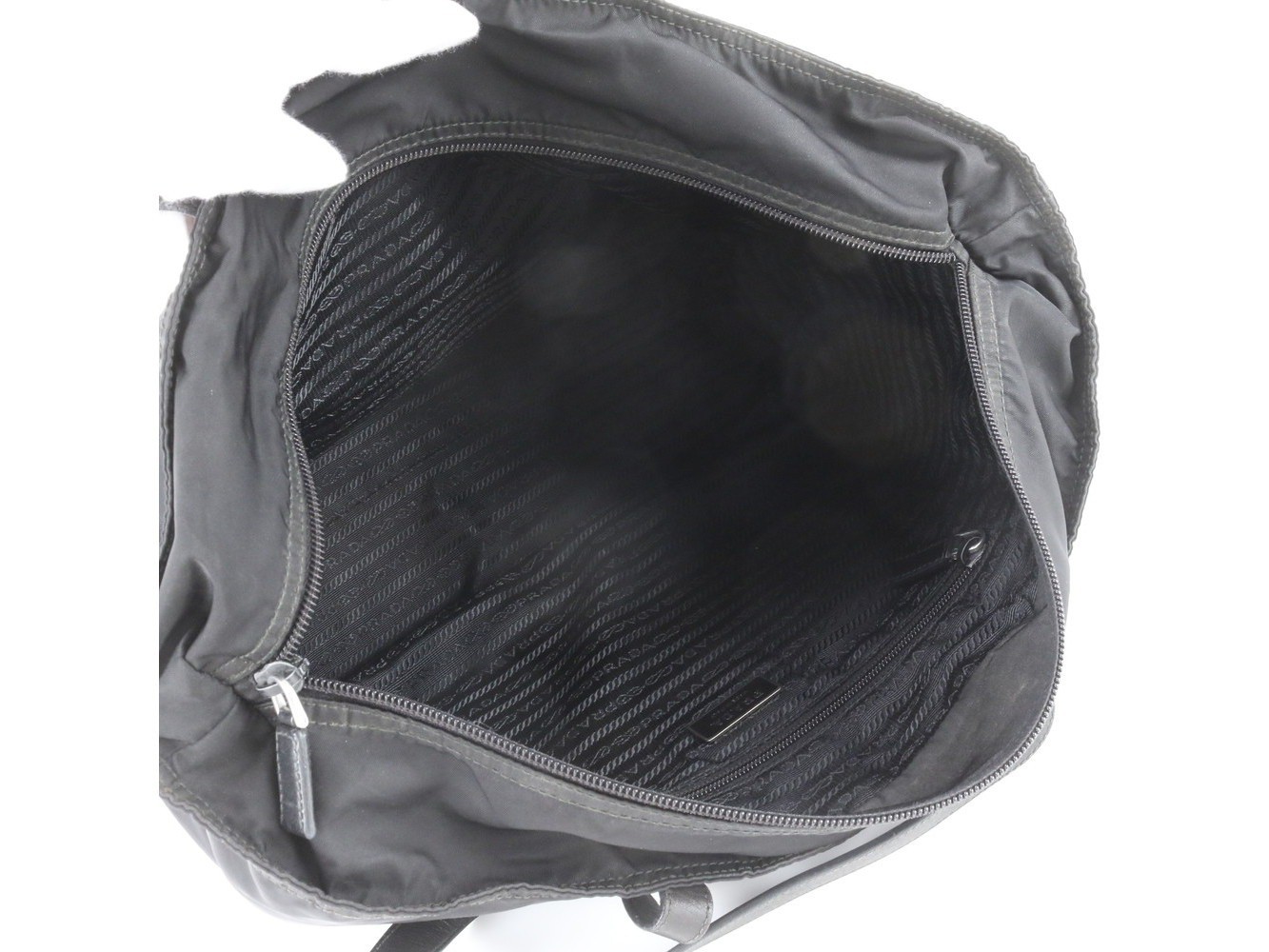 Tessuto Nylon Triangle Logo Leather Tote Bag — view 7