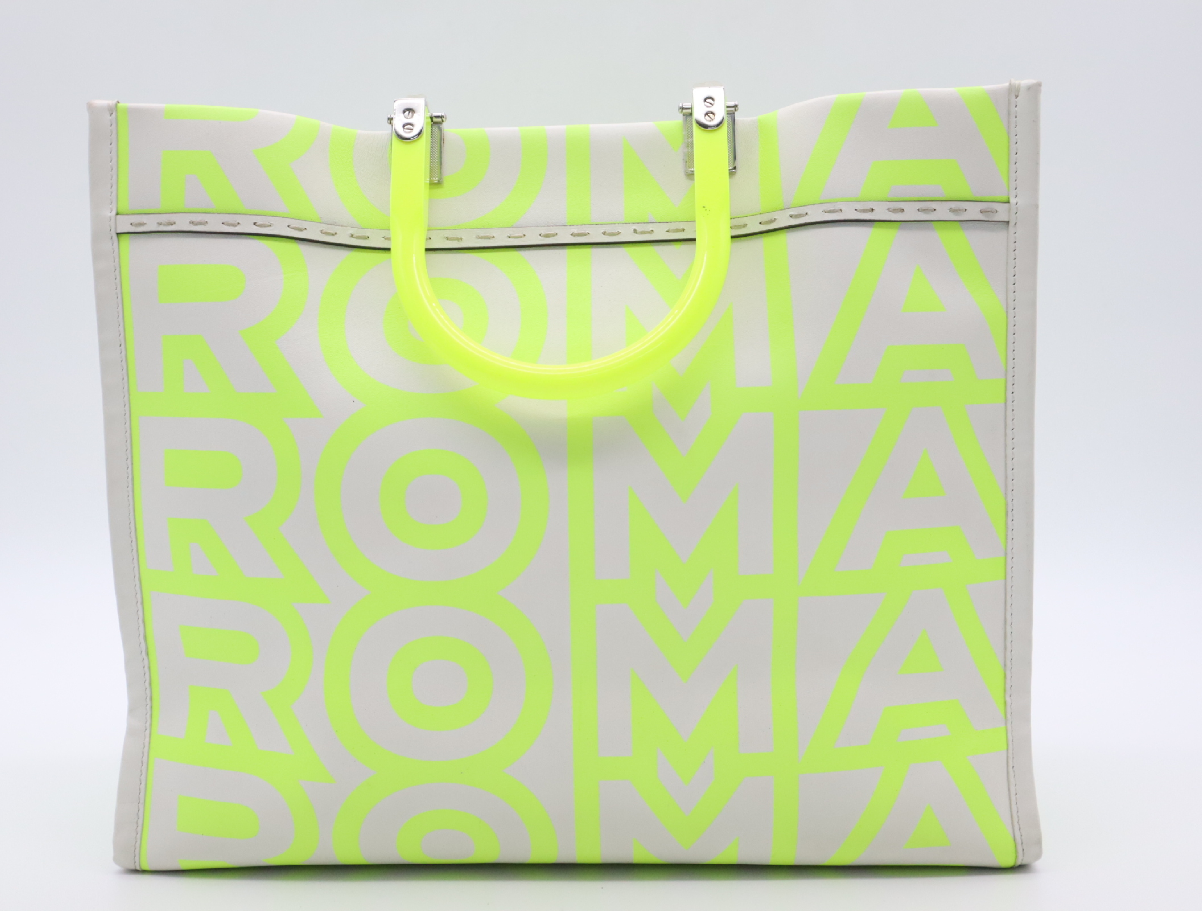 Sunshine Leather Tote Bag - Marc Jacobs Collaboration - Fluorescent Yellow, White, Silver Hardware — view 2