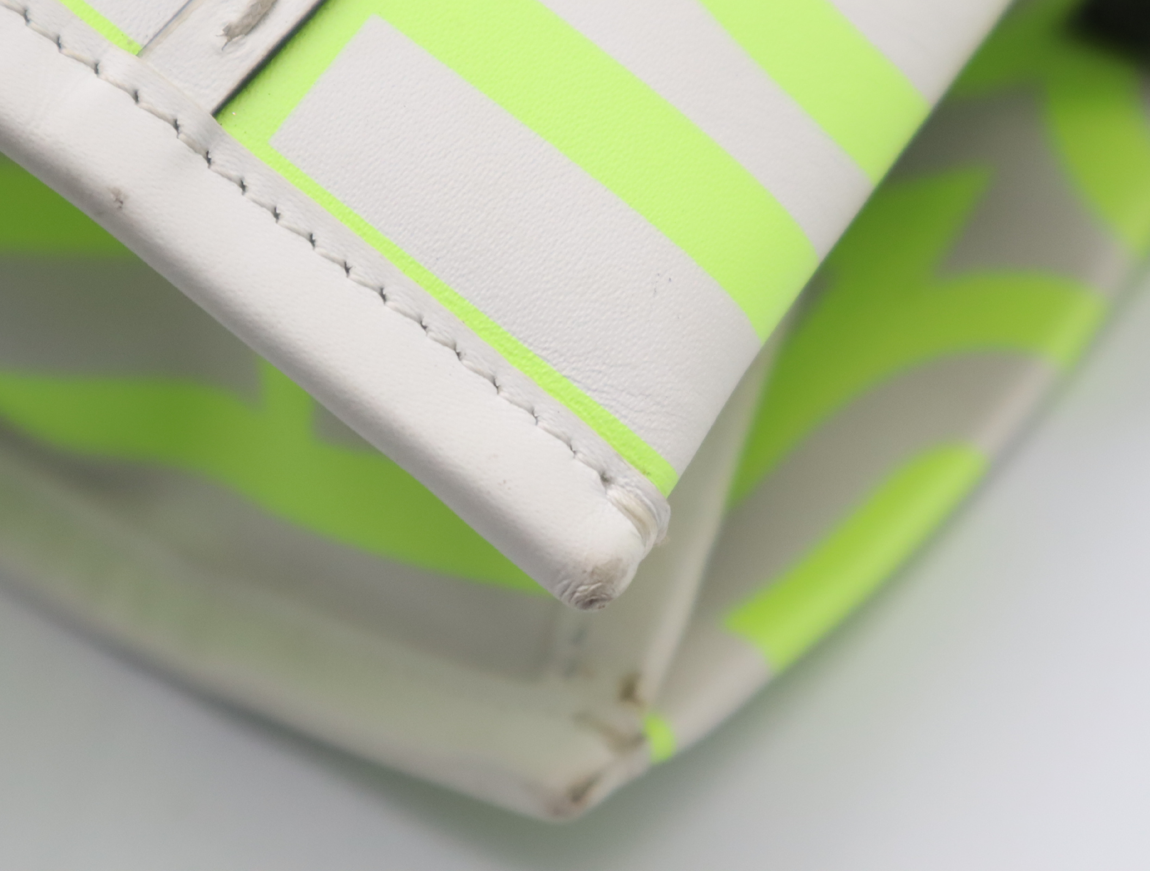 Sunshine Leather Tote Bag - Marc Jacobs Collaboration - Fluorescent Yellow, White, Silver Hardware — view 8