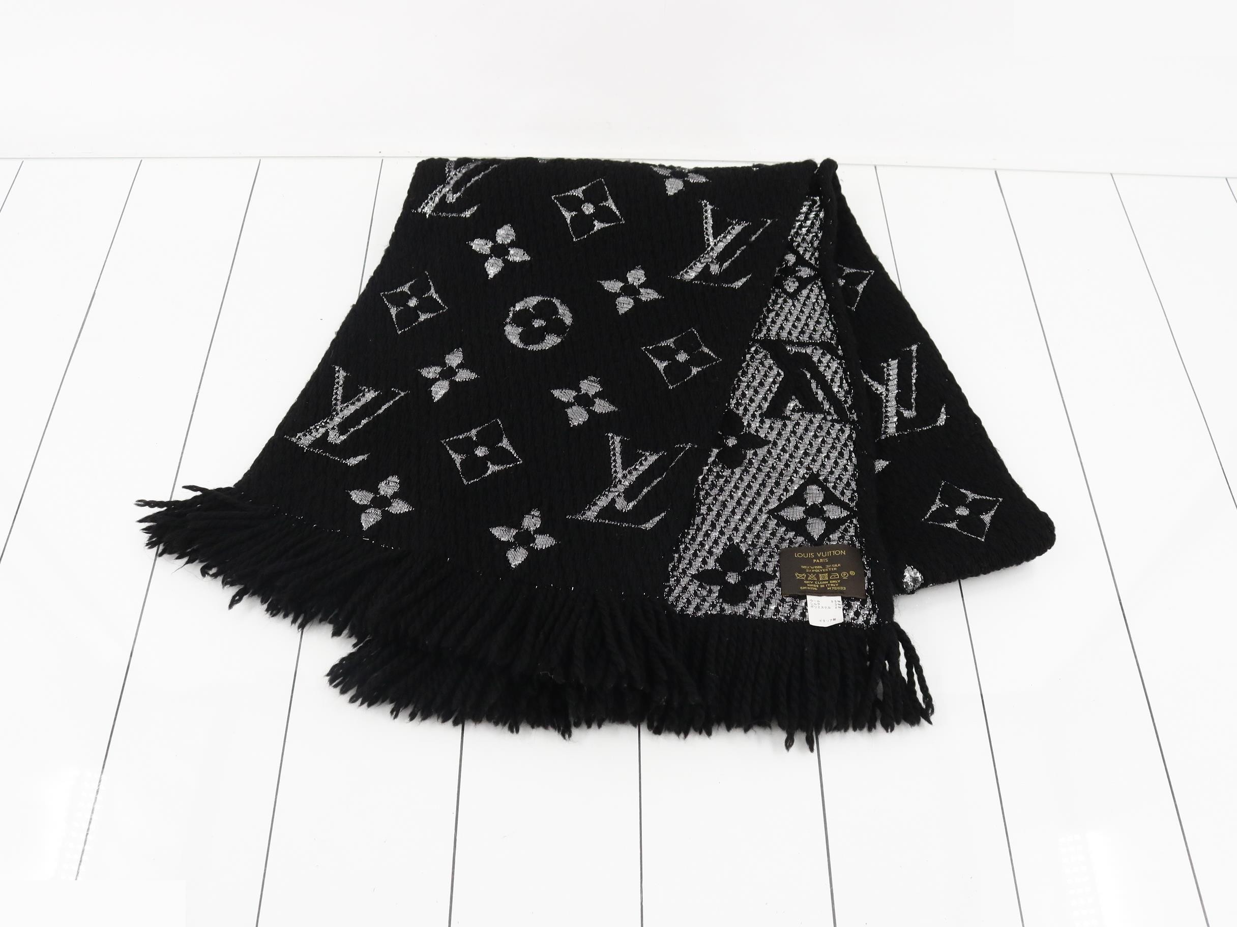 Logo Mania Long Scarf, Domestic Tag Included, Black & Silver — view 2