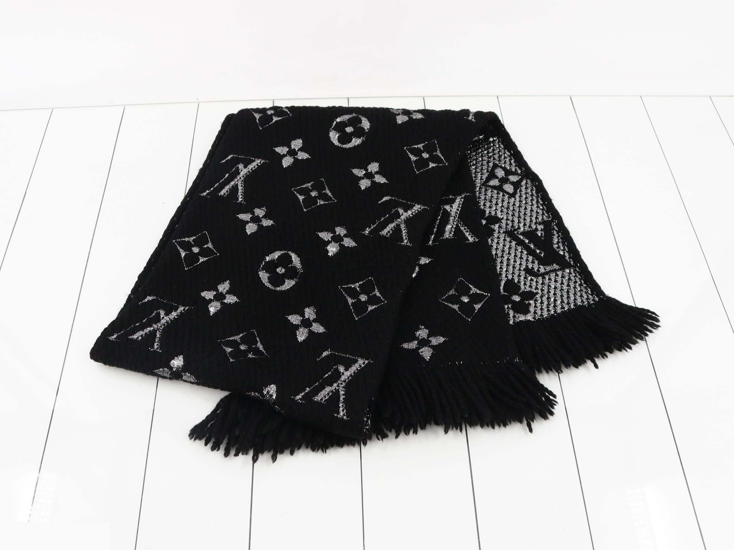 Logo Mania Long Scarf, Domestic Tag Included, Black & Silver — view 3