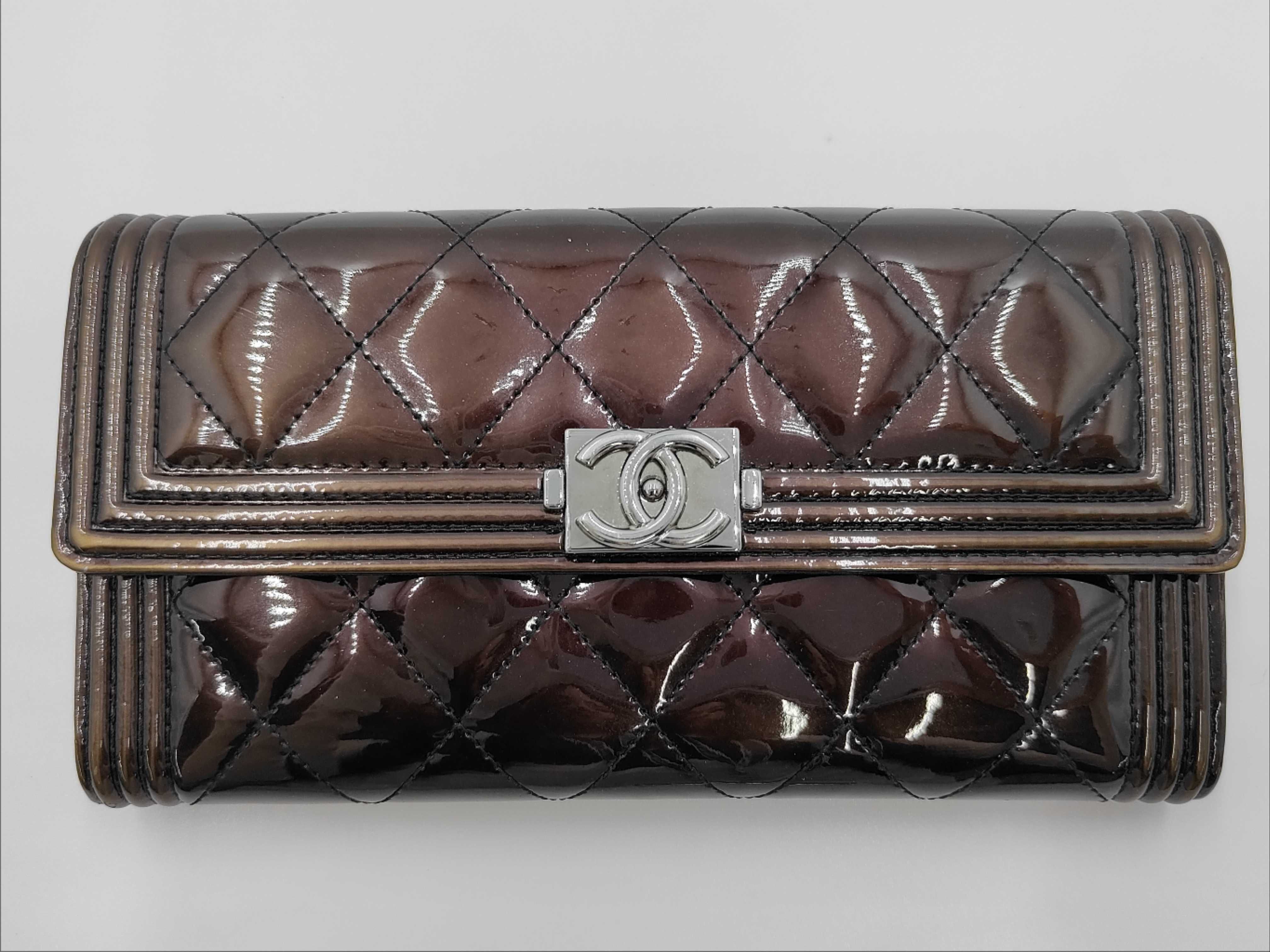 Boy Chanel Long Wallet, Enamel Black Wallet
