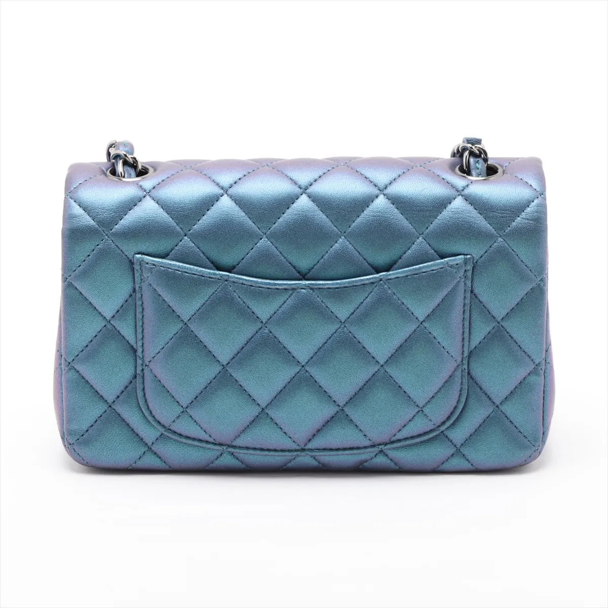 Mini Matelassé 20 Lambskin Single Flap Single Chain Bag, Blue x Purple, Silver Hardware, 23654439, Serial Number 23-series, A69900 — view 2