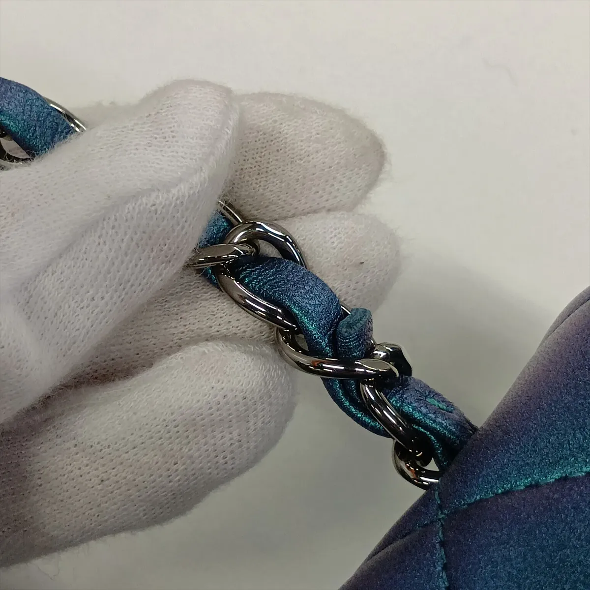 Mini Matelassé 20 Lambskin Single Flap Single Chain Bag, Blue x Purple, Silver Hardware, 23654439, Serial Number 23-series, A69900 — view 14
