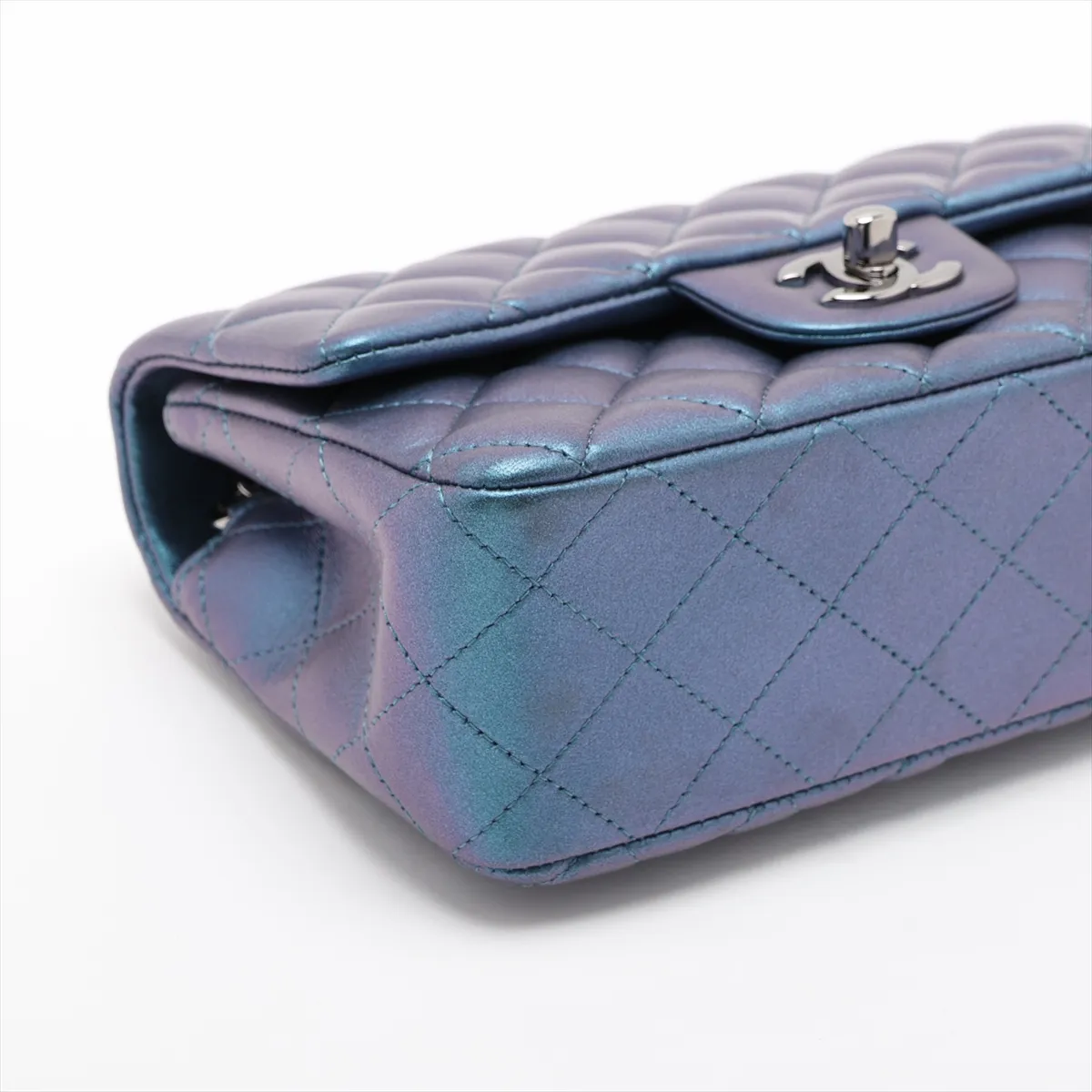 Mini Matelassé 20 Lambskin Single Flap Single Chain Bag, Blue x Purple, Silver Hardware, 23654439, Serial Number 23-series, A69900 — view 4