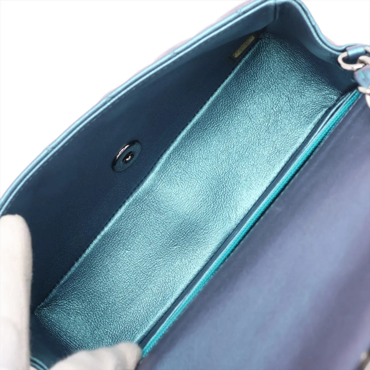 Mini Matelassé 20 Lambskin Single Flap Single Chain Bag, Blue x Purple, Silver Hardware, 23654439, Serial Number 23-series, A69900 — view 6