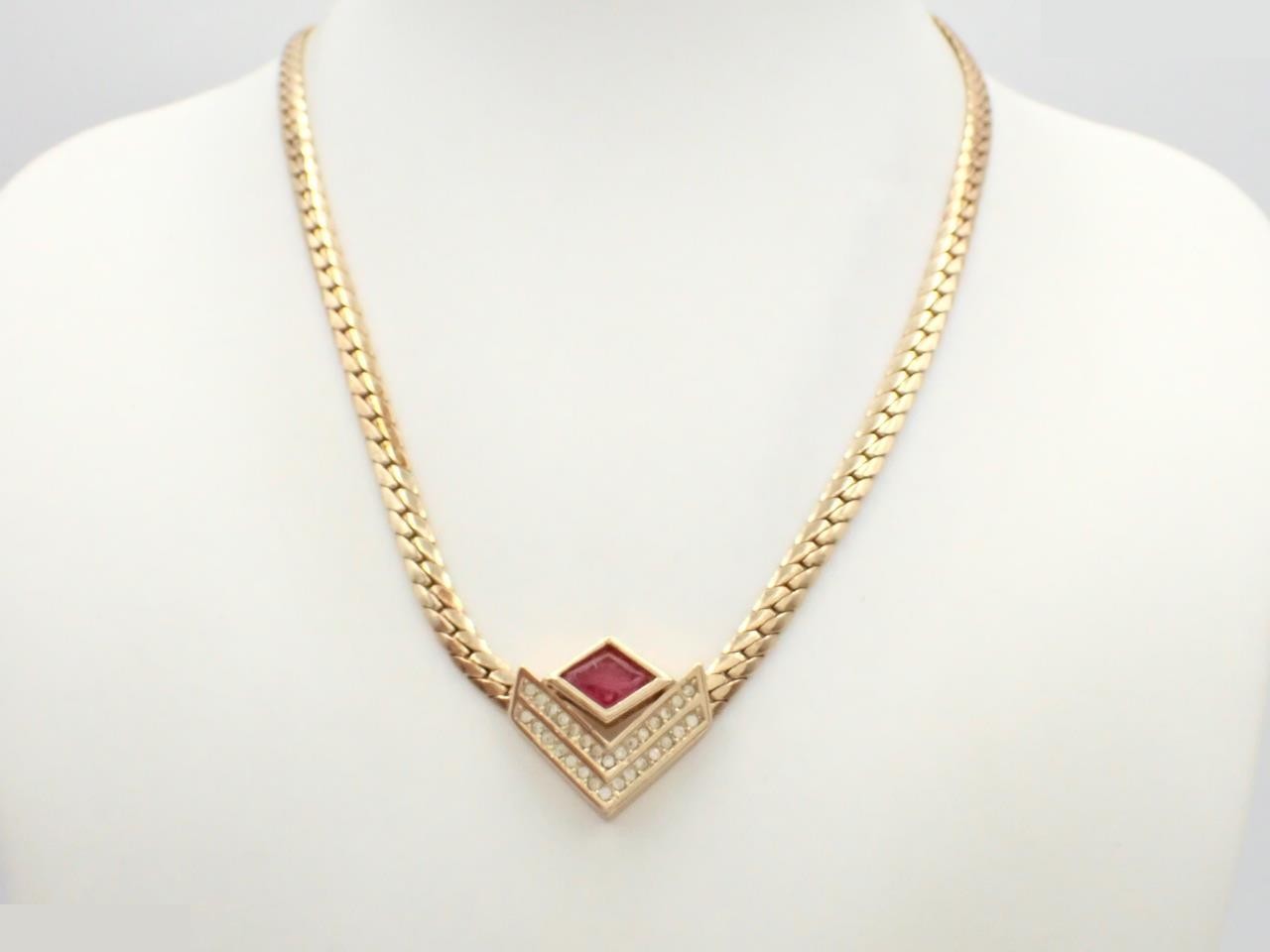 Colored stone and rhinestone necklace, chain approximately 44cm — view 3
