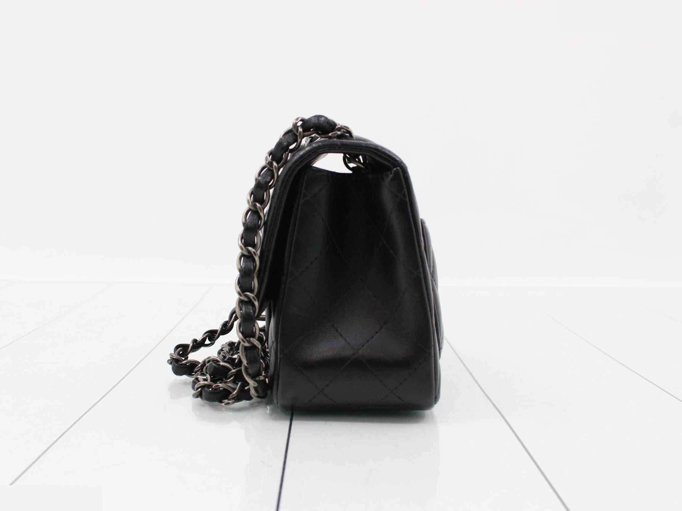 Matelassé Leather Chain Shoulder Bag, Black — view 3