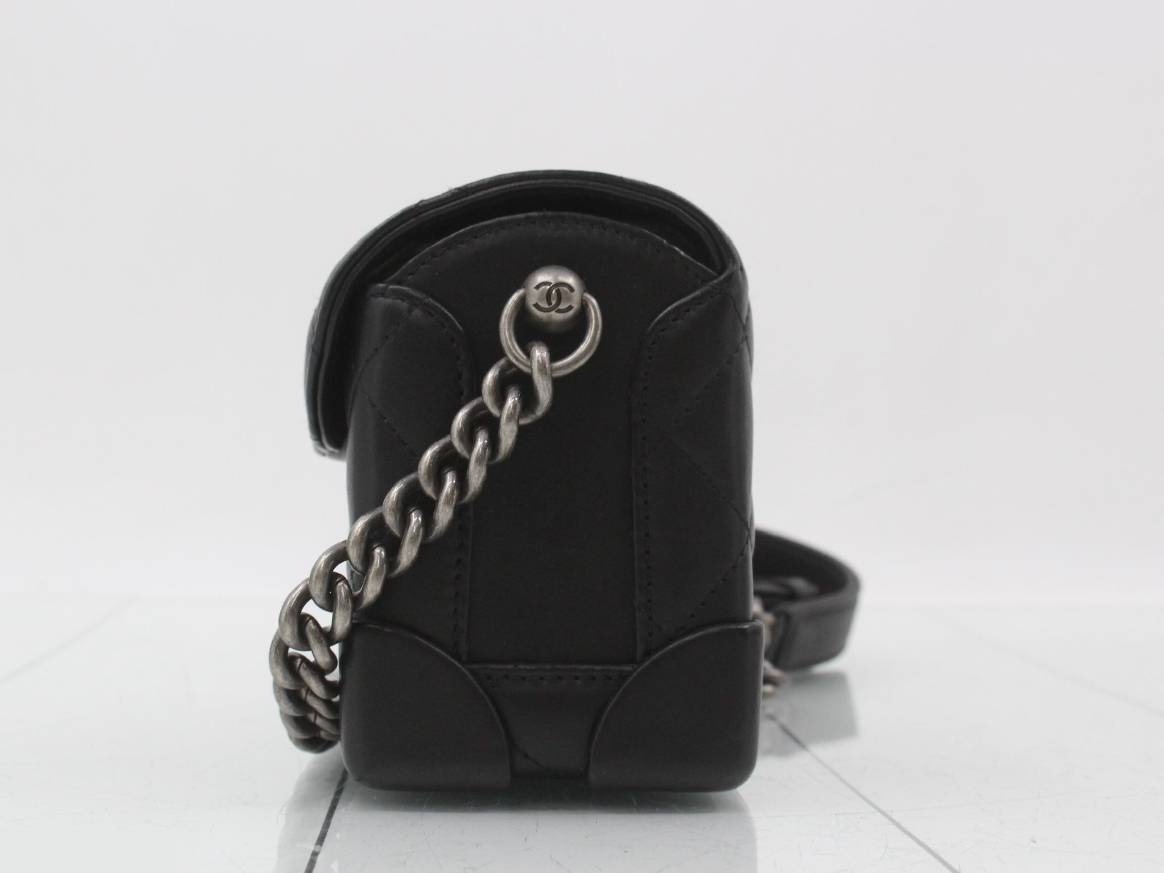 Leather Coco Mark Chain Shoulder Bag, Black — view 3