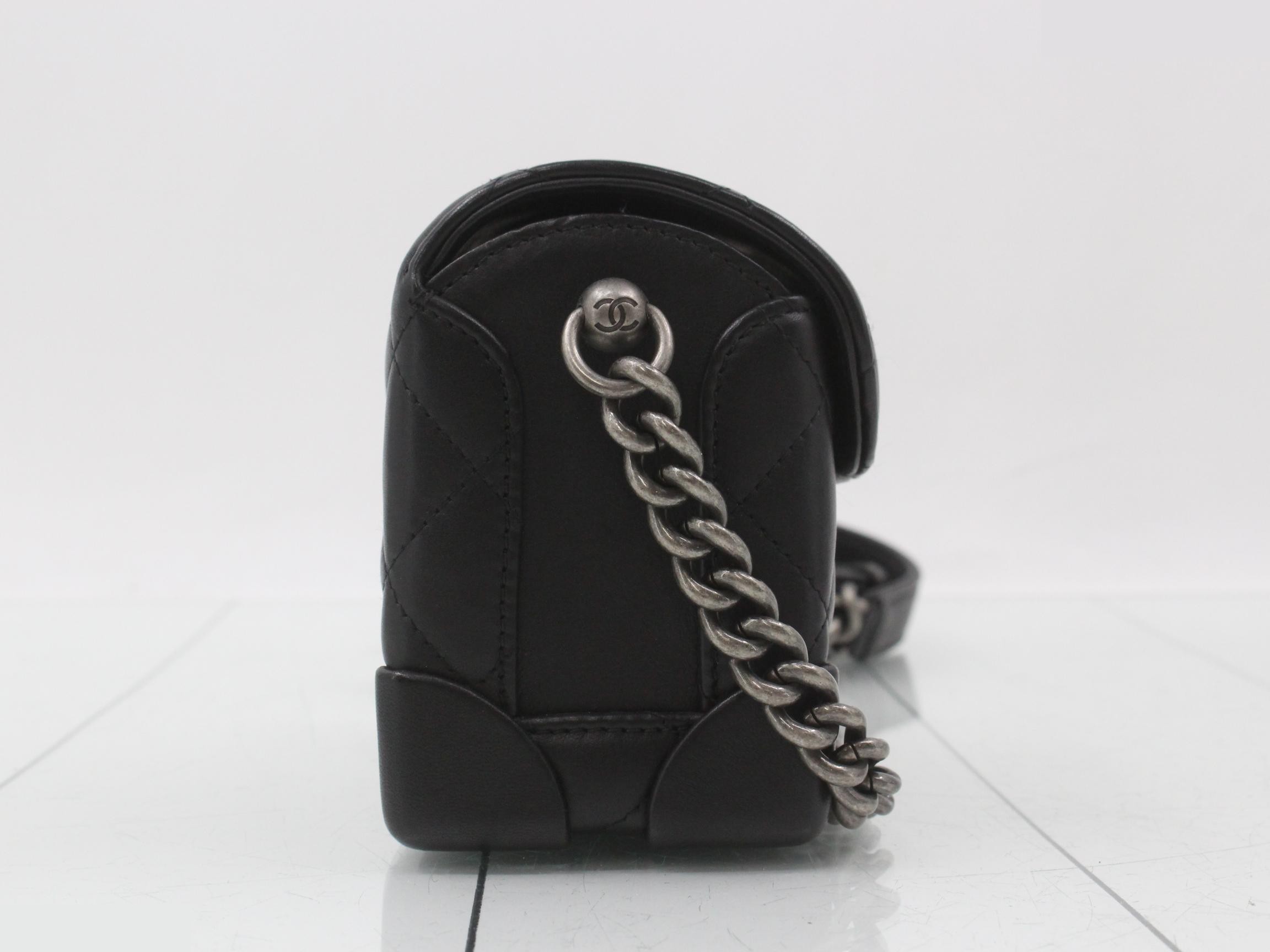 Leather Coco Mark Chain Shoulder Bag, Black — view 4