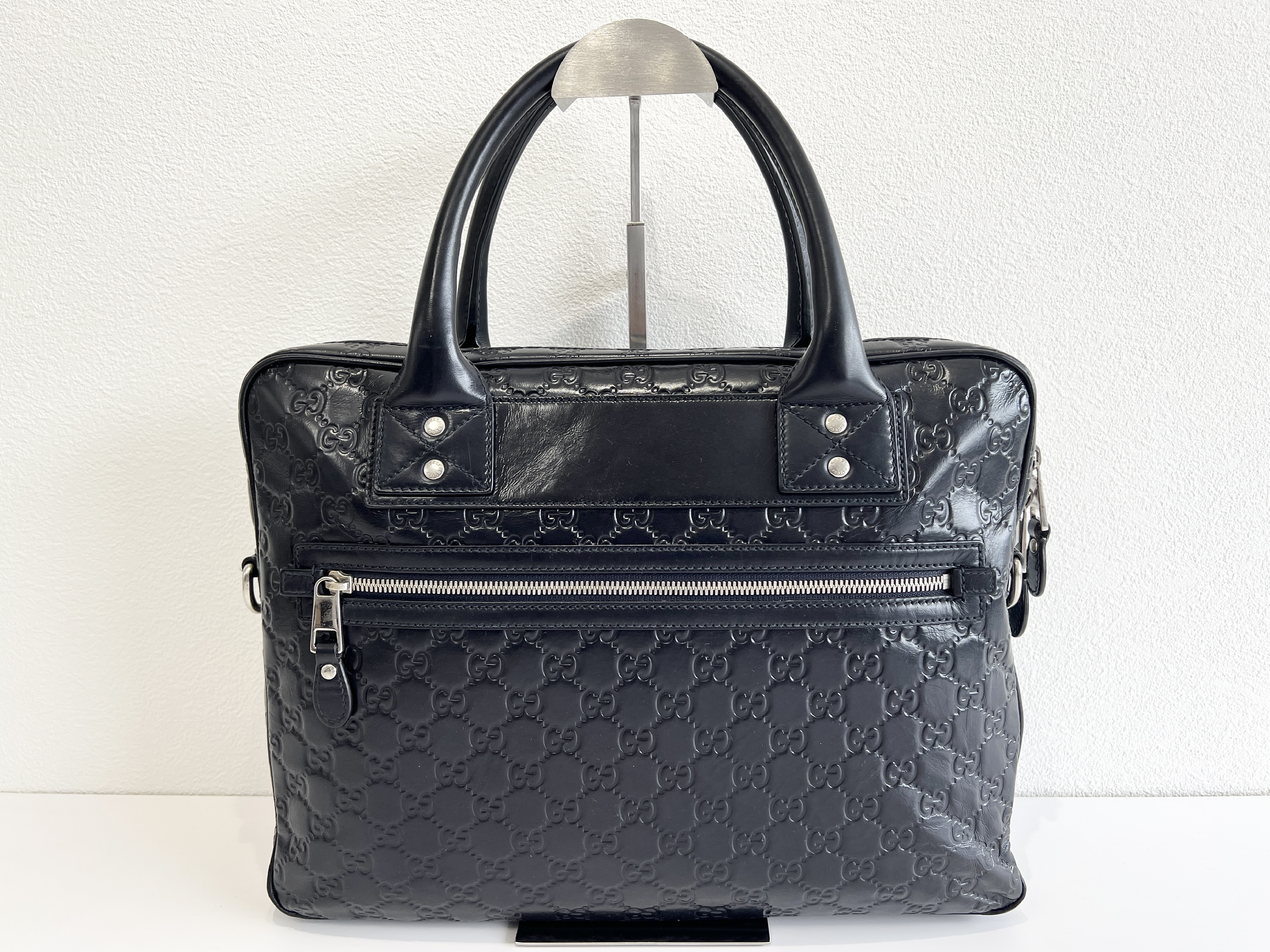 Guccissima Sherry Line Leather Embossed Briefcase Handbag Business Bag — view 2