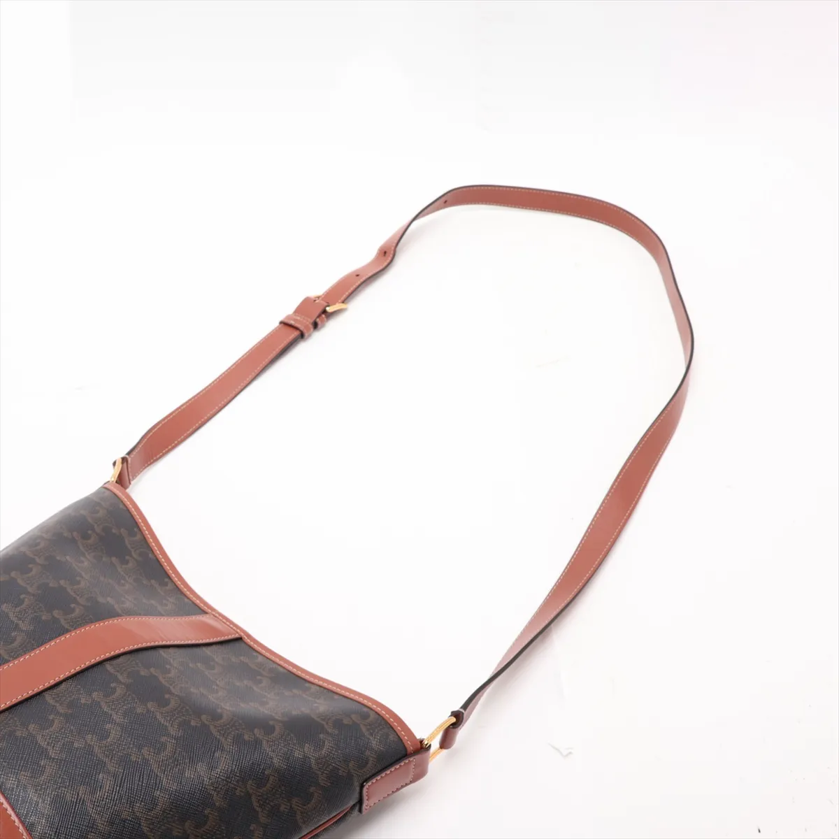 Triomphe Small Bucket PVC x Leather Shoulder Bag, Brown — view 5