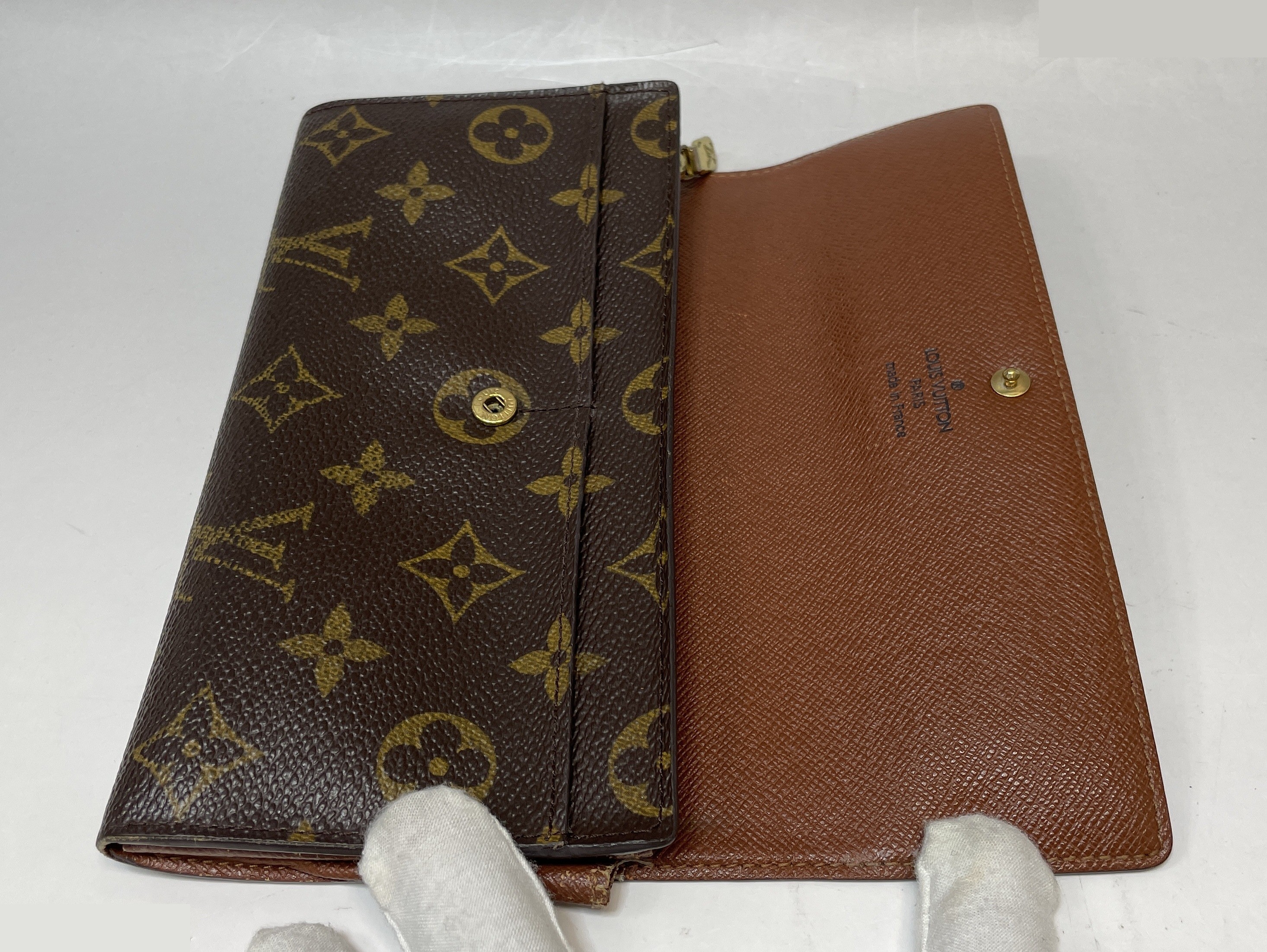 Monogram Pochette Portemonnaie Credit Bi-fold Long Wallet, Brown — view 8