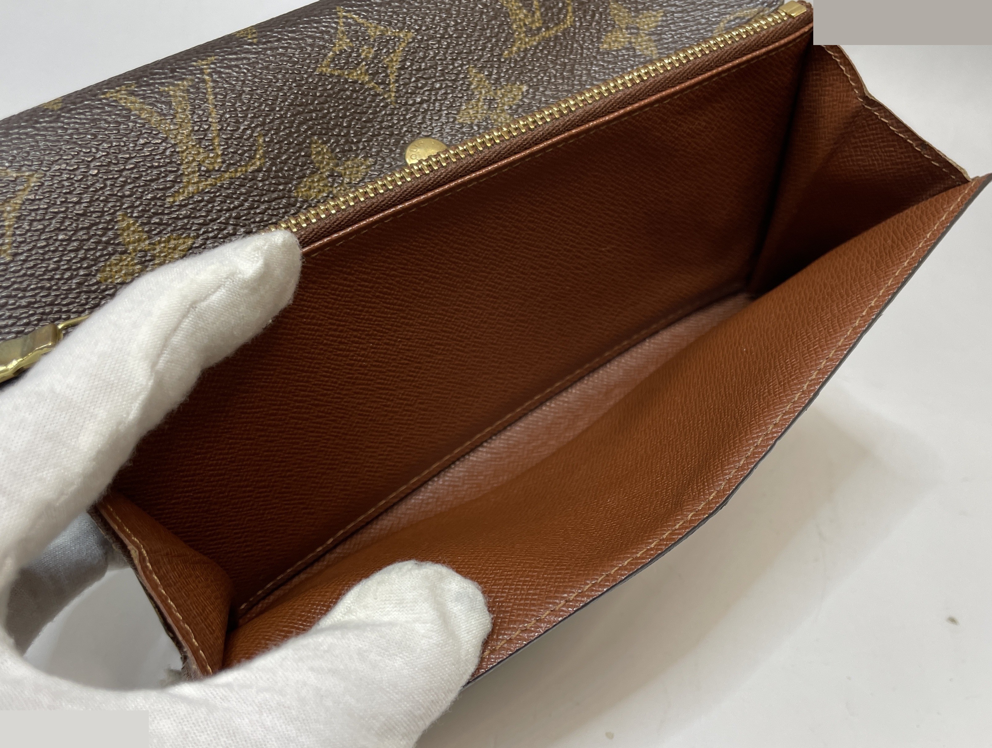 Monogram Pochette Portemonnaie Credit Bi-fold Long Wallet, Brown — view 10