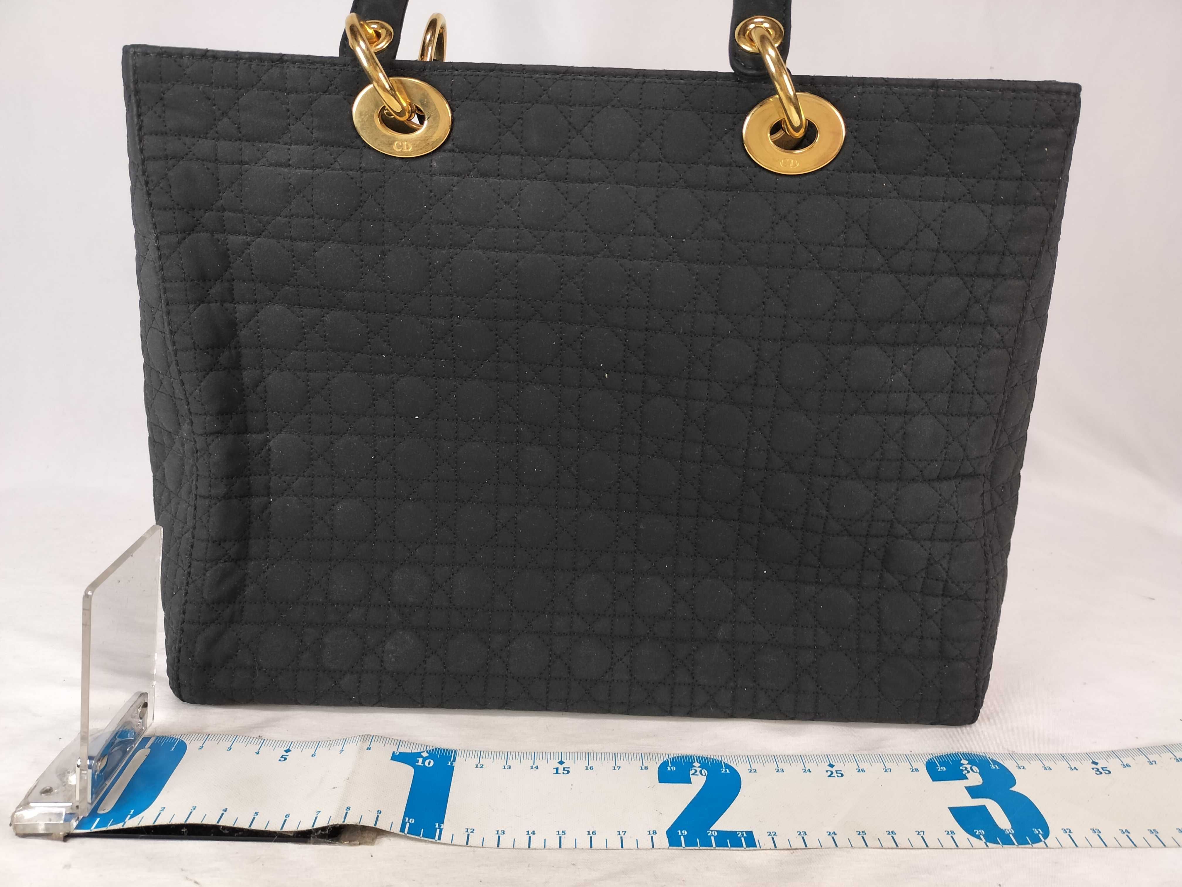 Lady Dior PH-Christian Cannage Quilted Black Fabric Lady Tote Bag Handbag — view 2