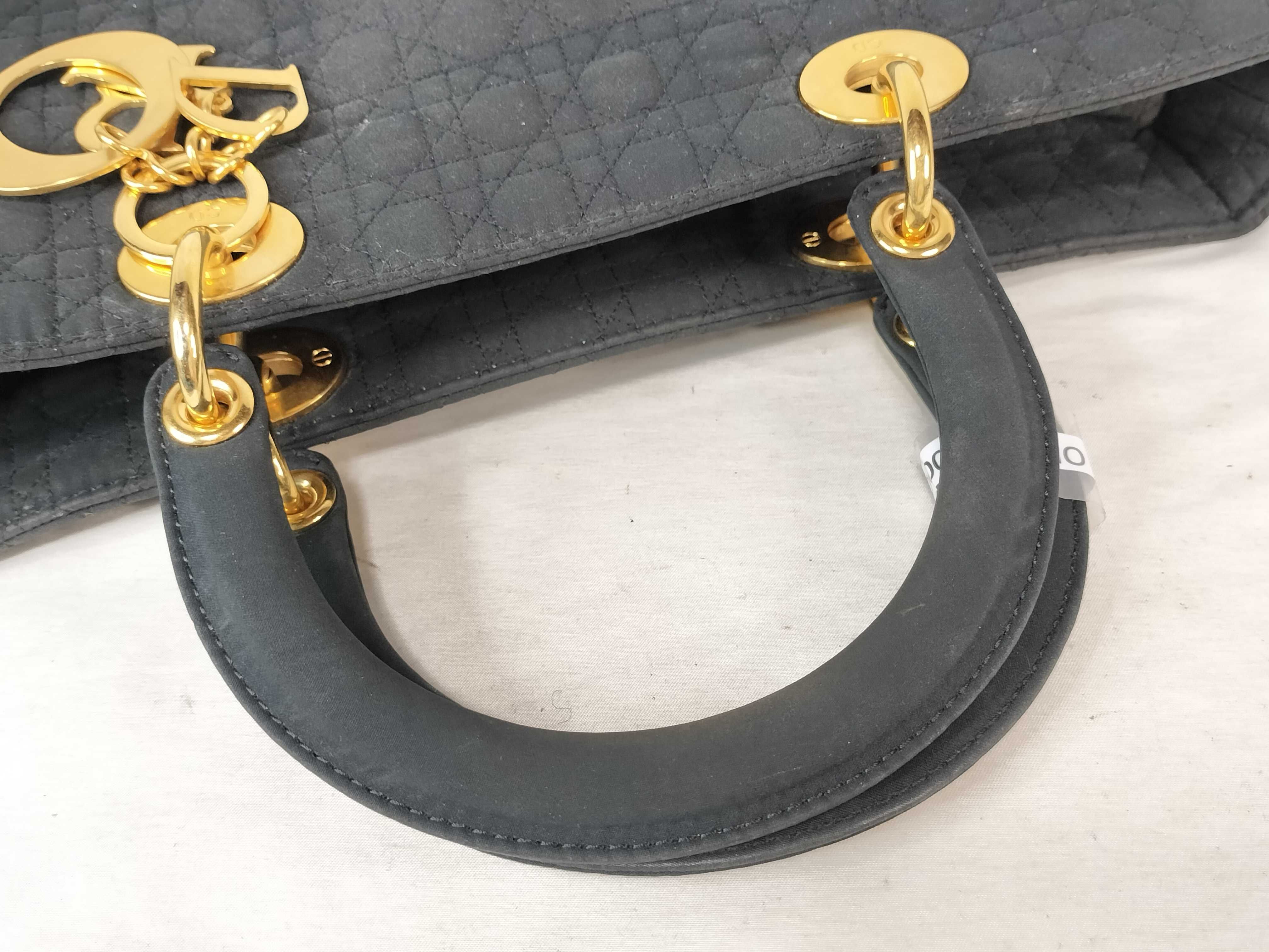 Lady Dior PH-Christian Cannage Quilted Black Fabric Lady Tote Bag Handbag — view 3