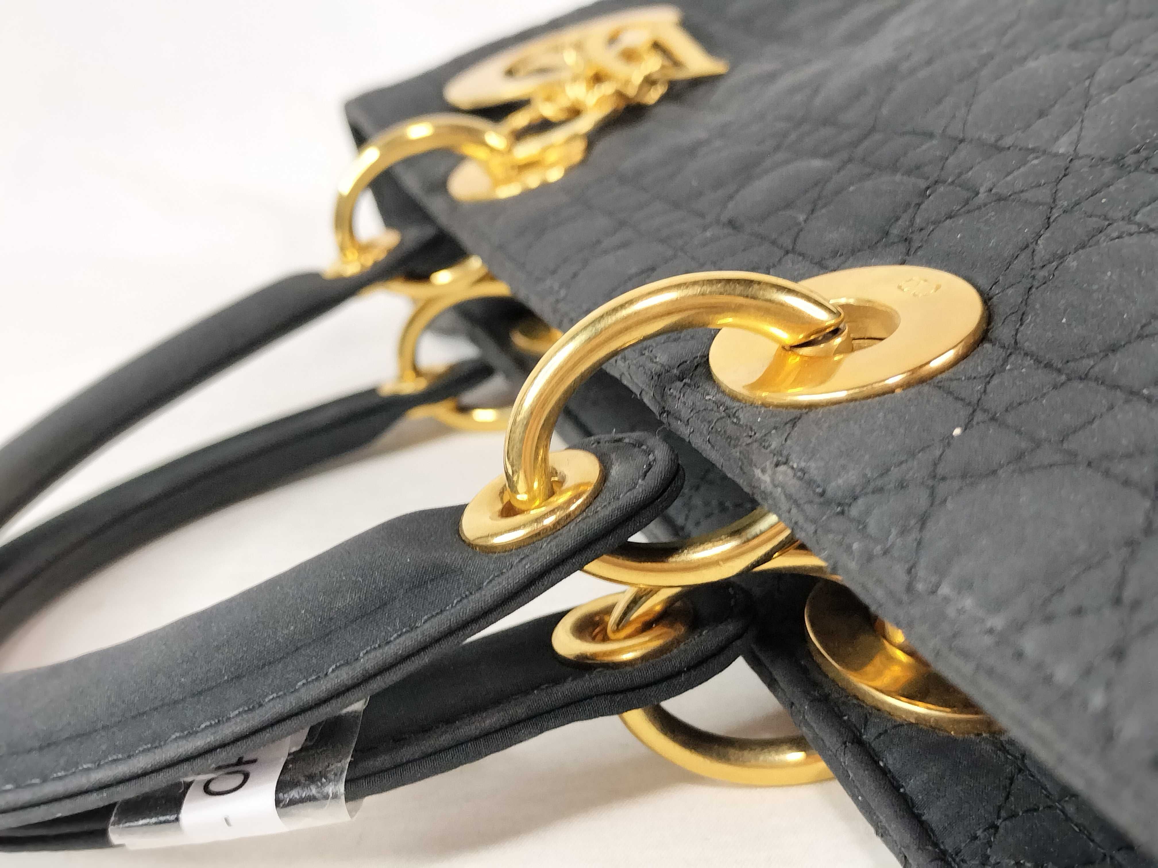 Lady Dior PH-Christian Cannage Quilted Black Fabric Lady Tote Bag Handbag — view 5