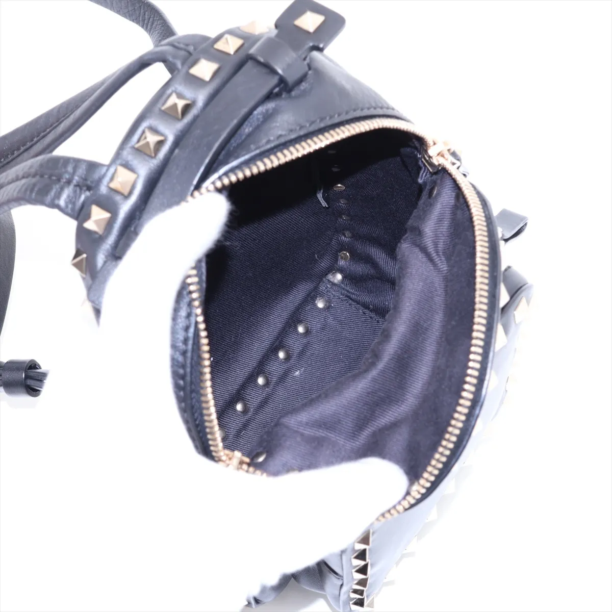 Rockstud Leather Backpack/Rucksack, Black — view 7