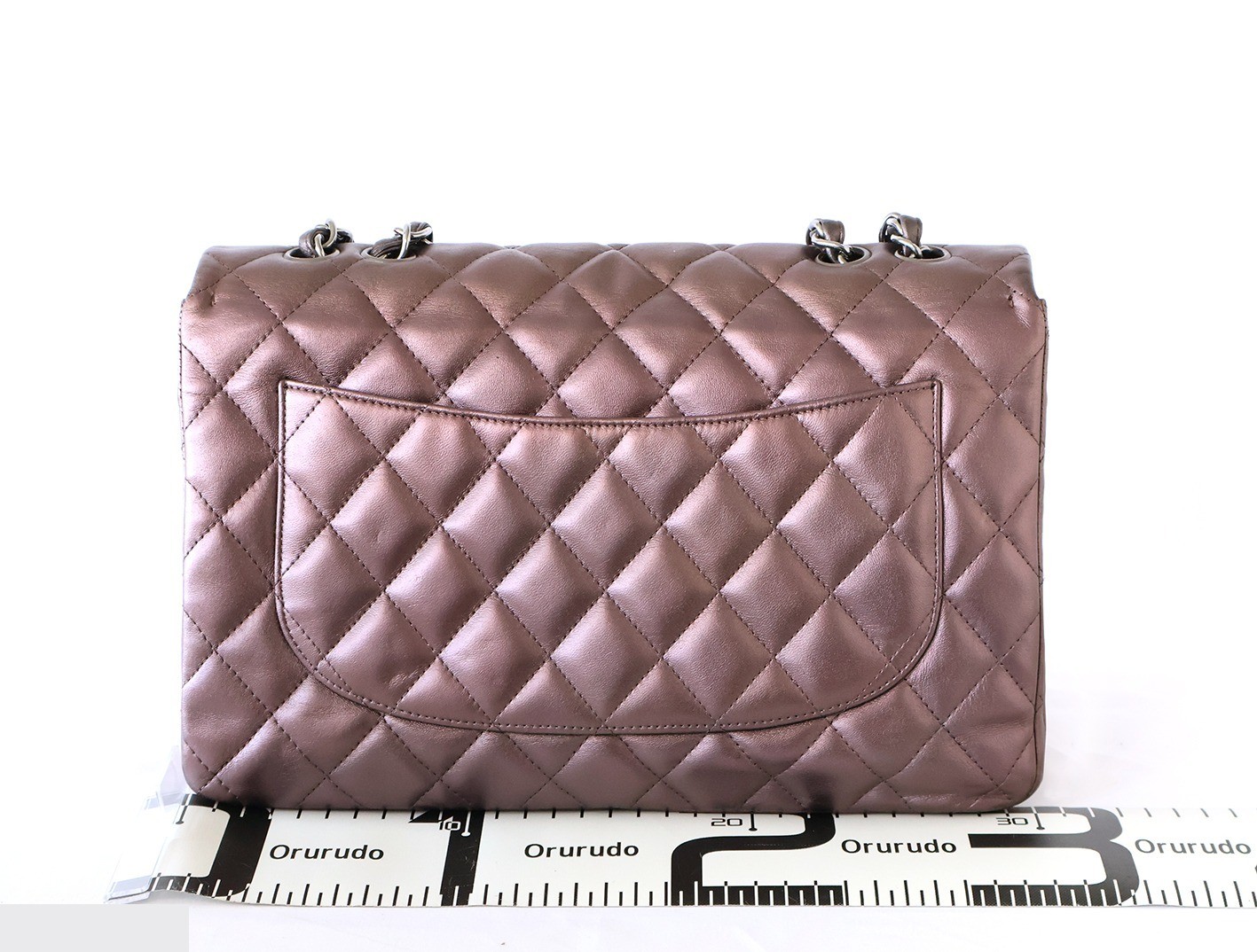 Large Matelassé Lambskin Double Chain Shoulder Bag, Purple — view 2