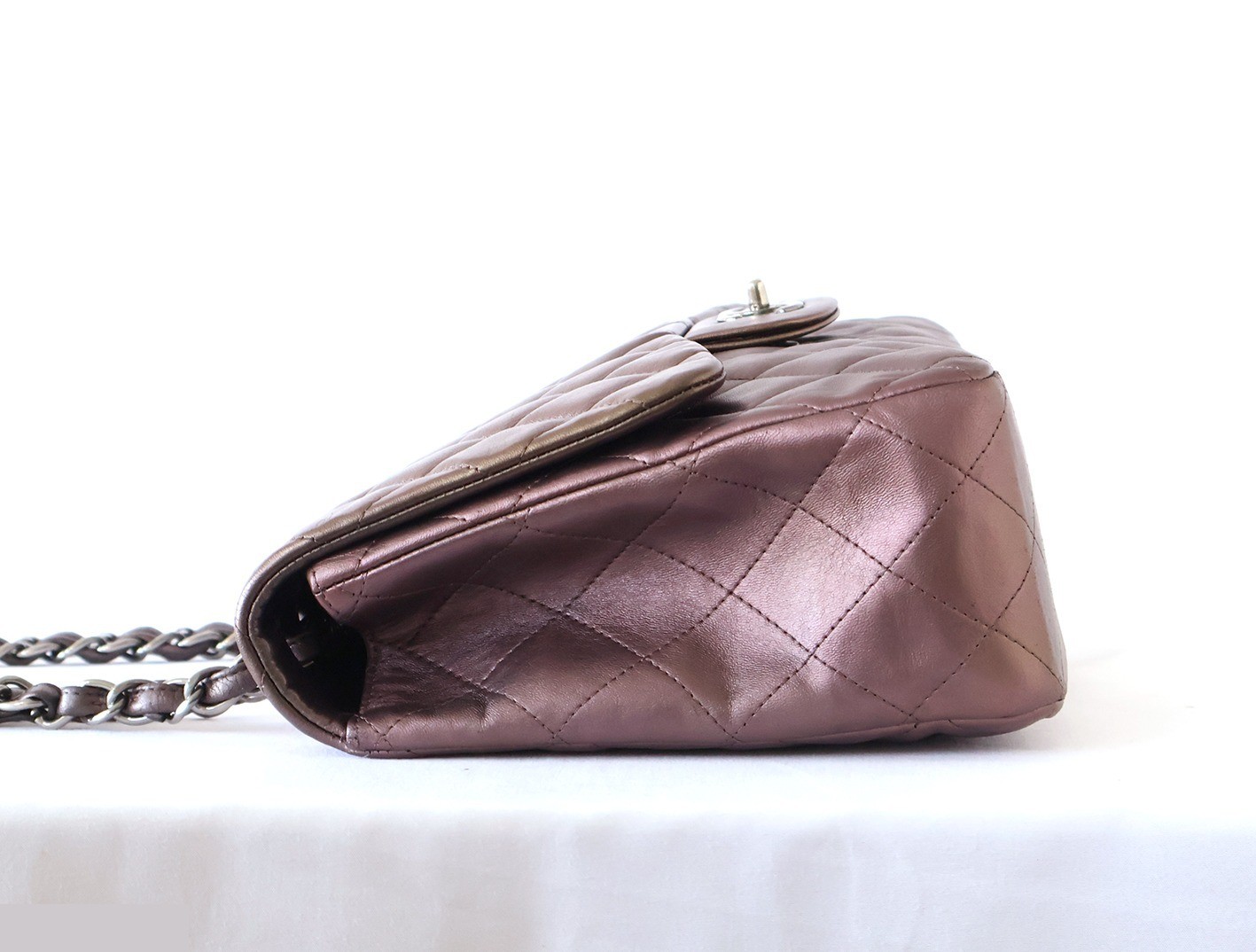 Large Matelassé Lambskin Double Chain Shoulder Bag, Purple — view 6