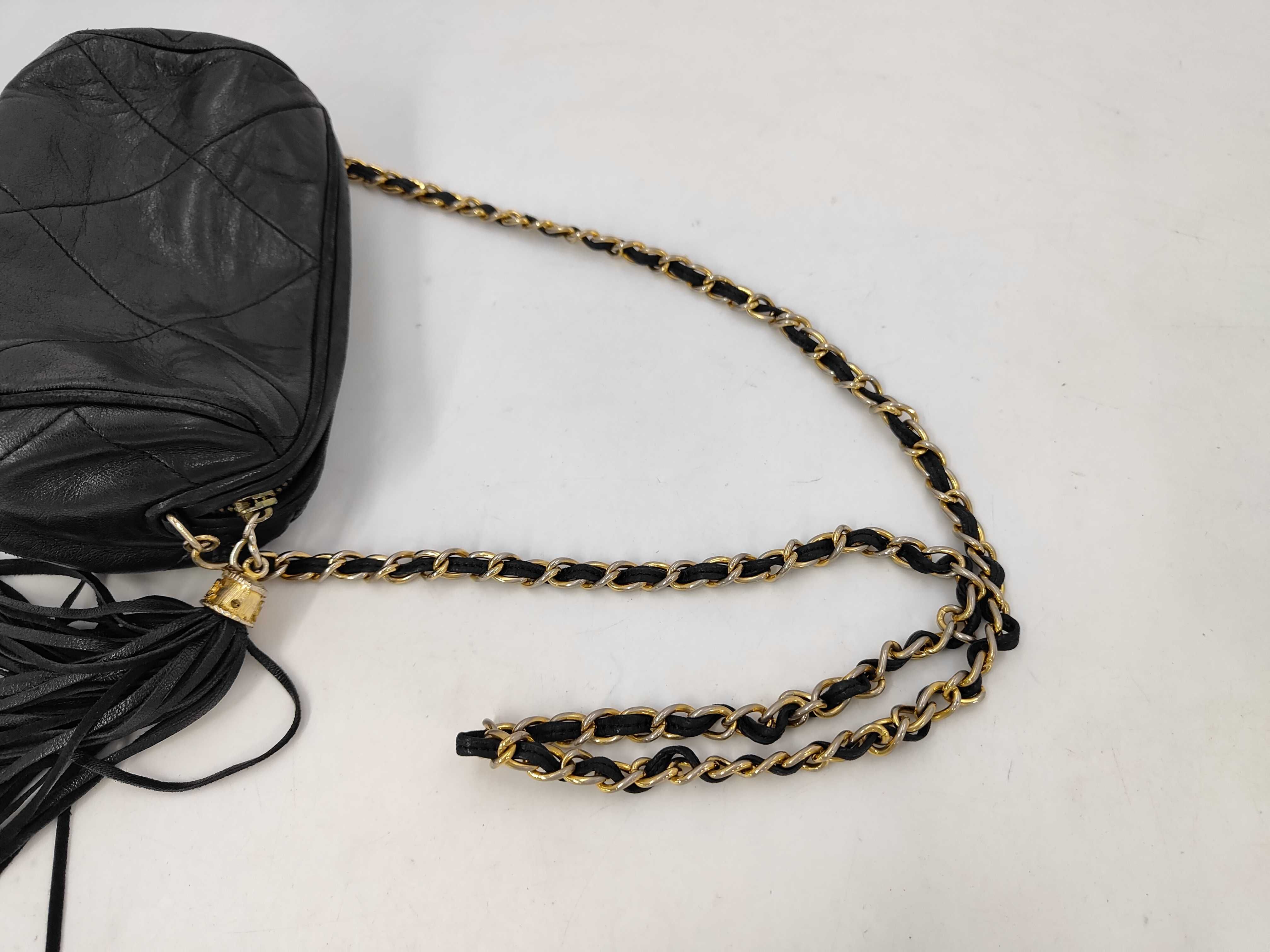 Chain Shoulder Bag, Cylindrical Shape, Fringe, Black Lambskin Shoulder Bag — view 5