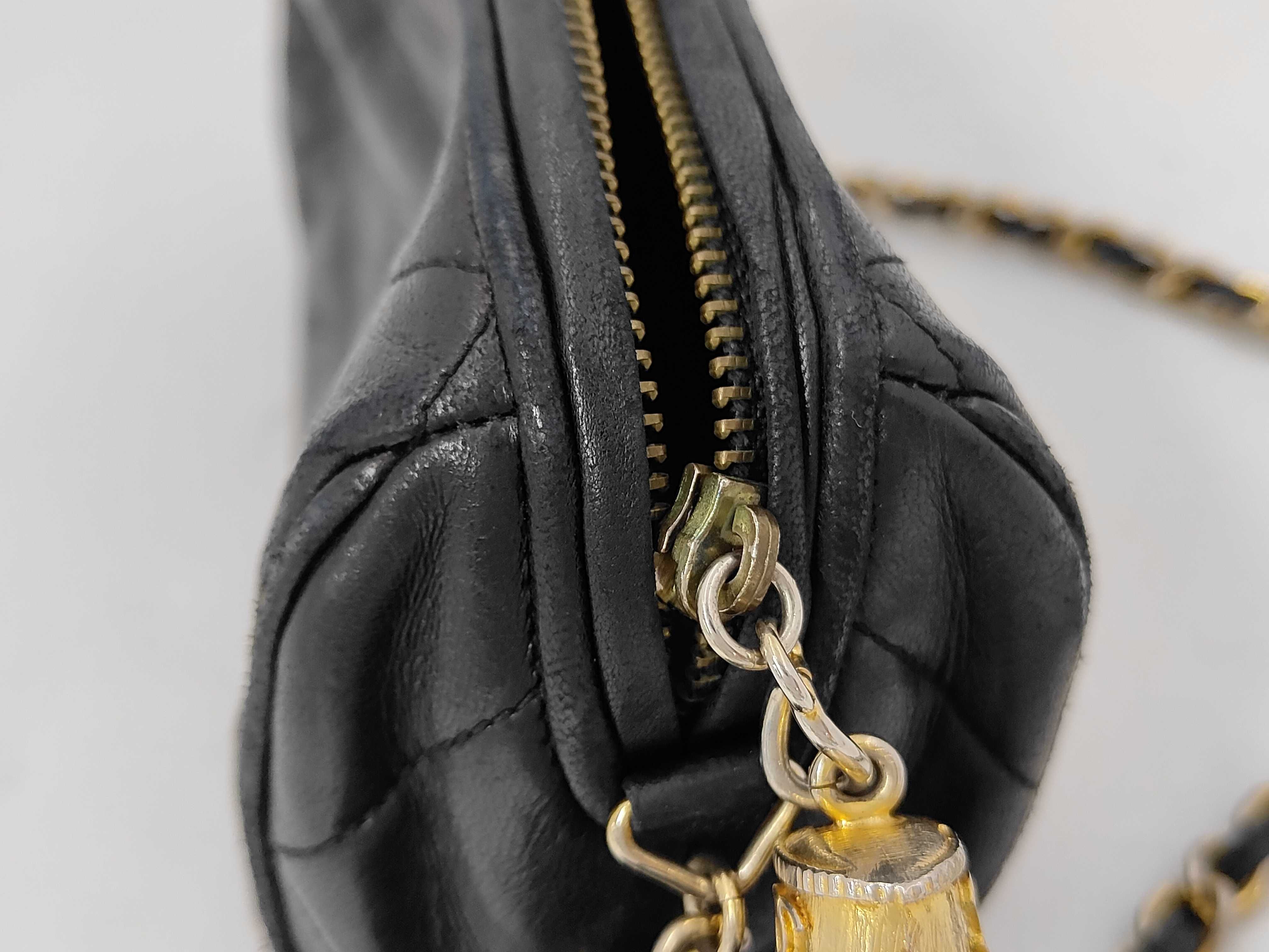 Chain Shoulder Bag, Cylindrical Shape, Fringe, Black Lambskin Shoulder Bag — view 7