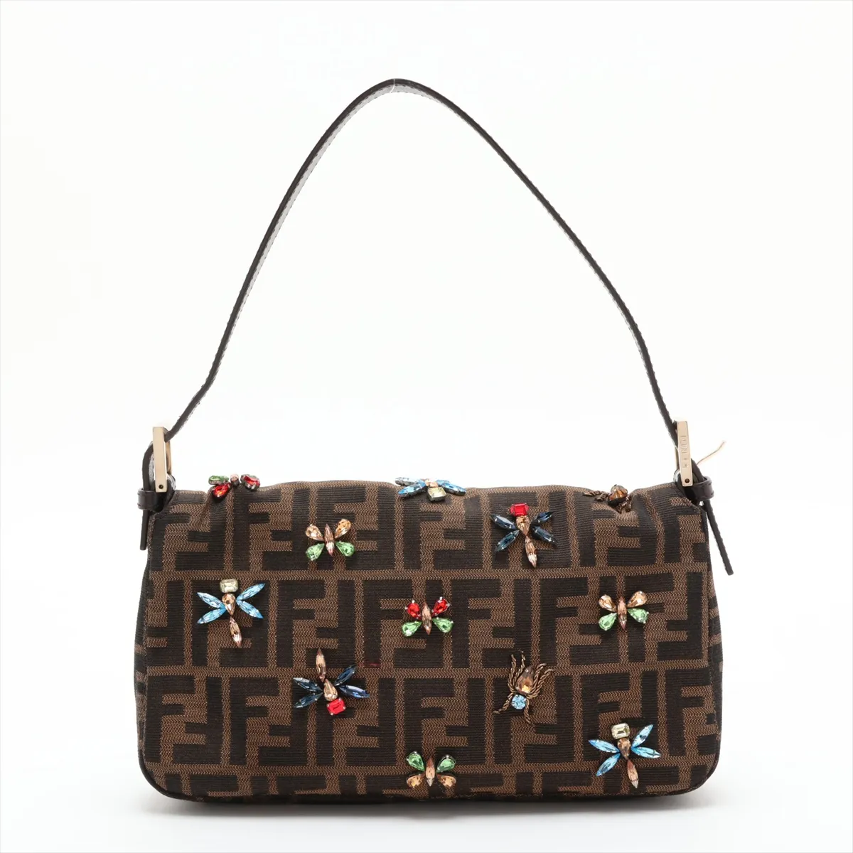 Zucca Canvas x Leather x Beaded Shoulder Bag, Brown, 8BR600 — view 2