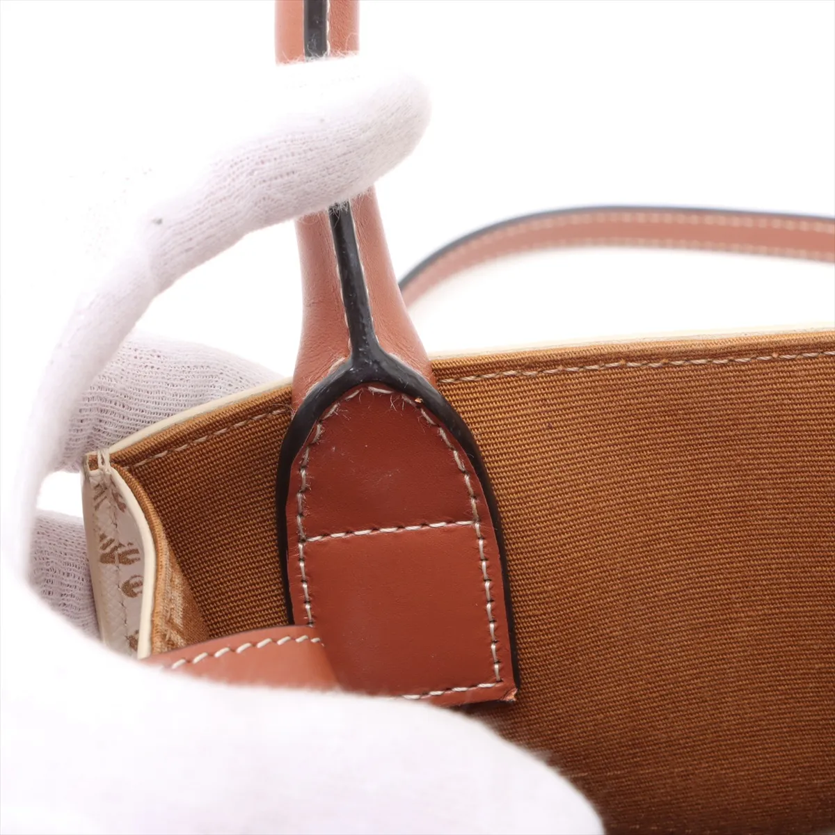 Triomphe Mini Vertical Cover PVC x Leather 2WAY Handbag Beige x Brown — view 12