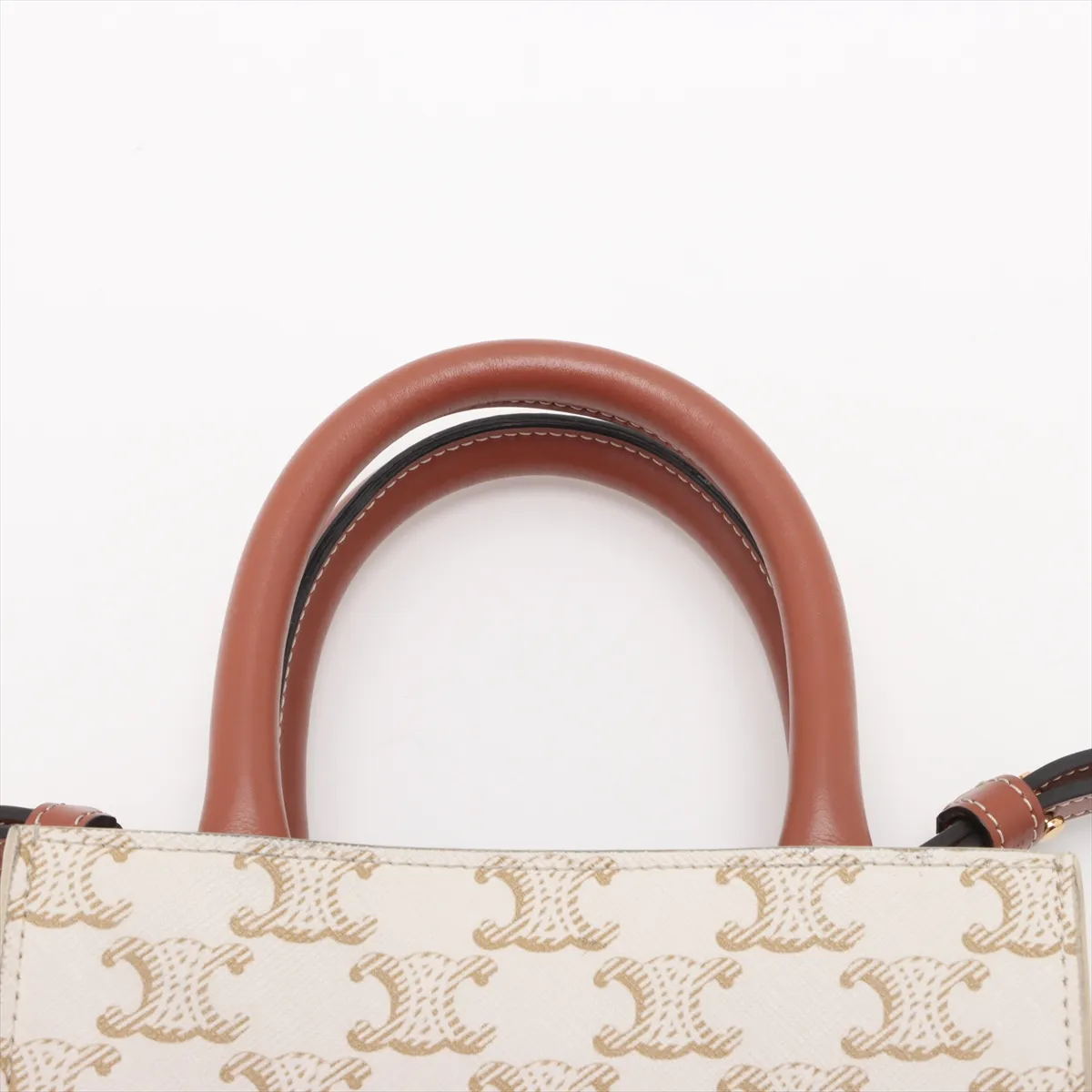 Triomphe Mini Vertical Cover PVC x Leather 2WAY Handbag Beige x Brown — view 6
