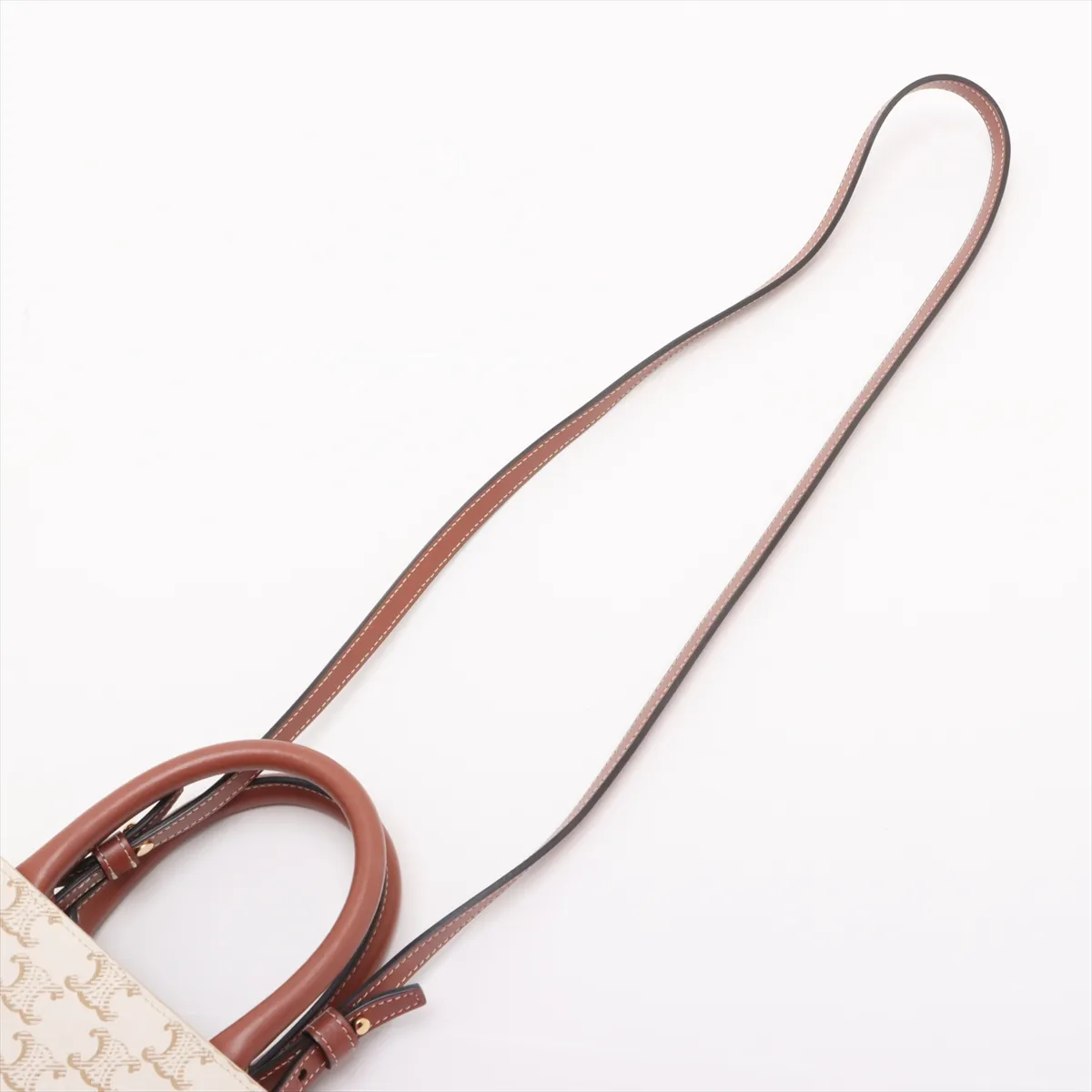 Triomphe Mini Vertical Cover PVC x Leather 2WAY Handbag Beige x Brown — view 7