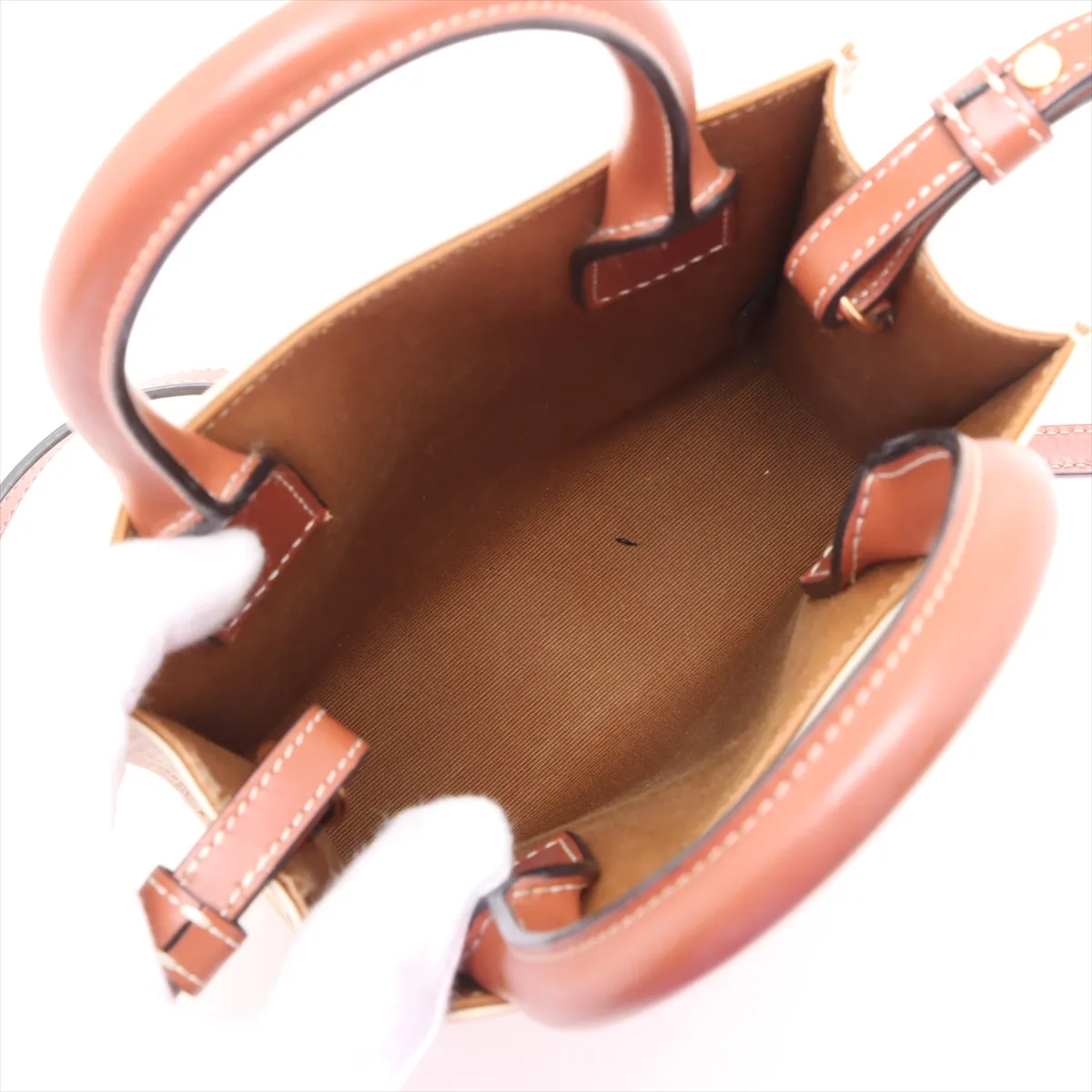 Triomphe Mini Vertical Cover PVC x Leather 2WAY Handbag Beige x Brown — view 8