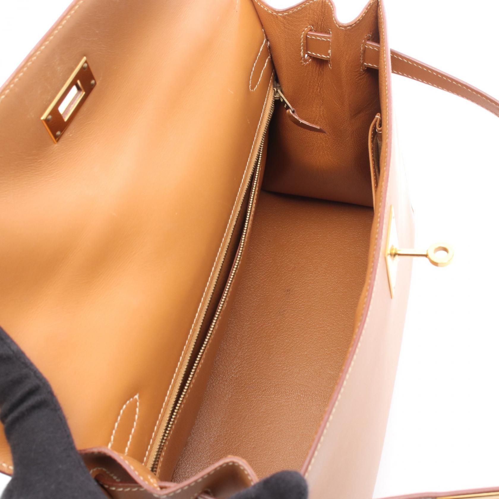 Kelly 32 Natural External Stitching 2-way Handbag Natural Brown Chamonix Leather — view 3