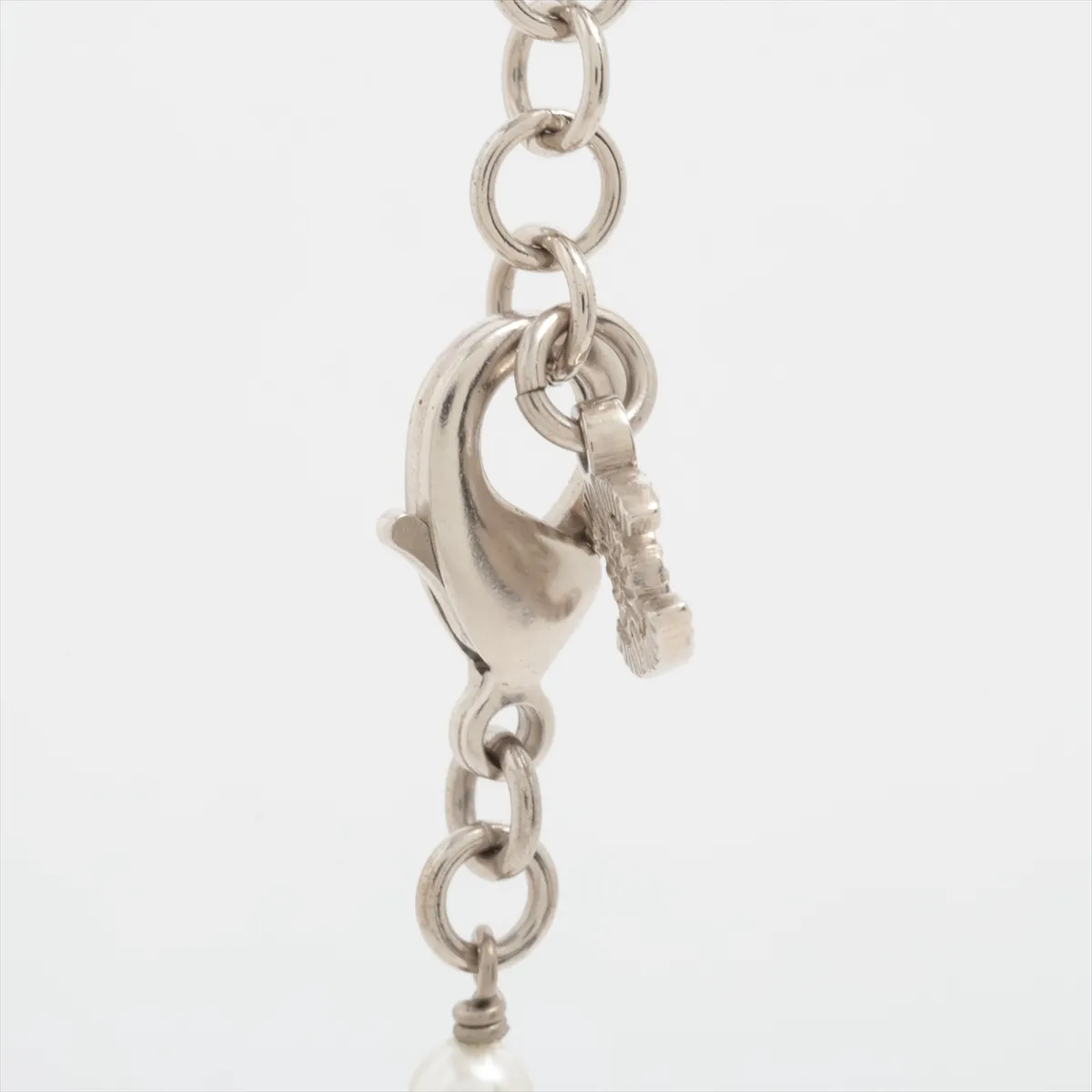 A24V Necklace, Metal x Rhinestone x Faux Pearl, Silver, — view 3