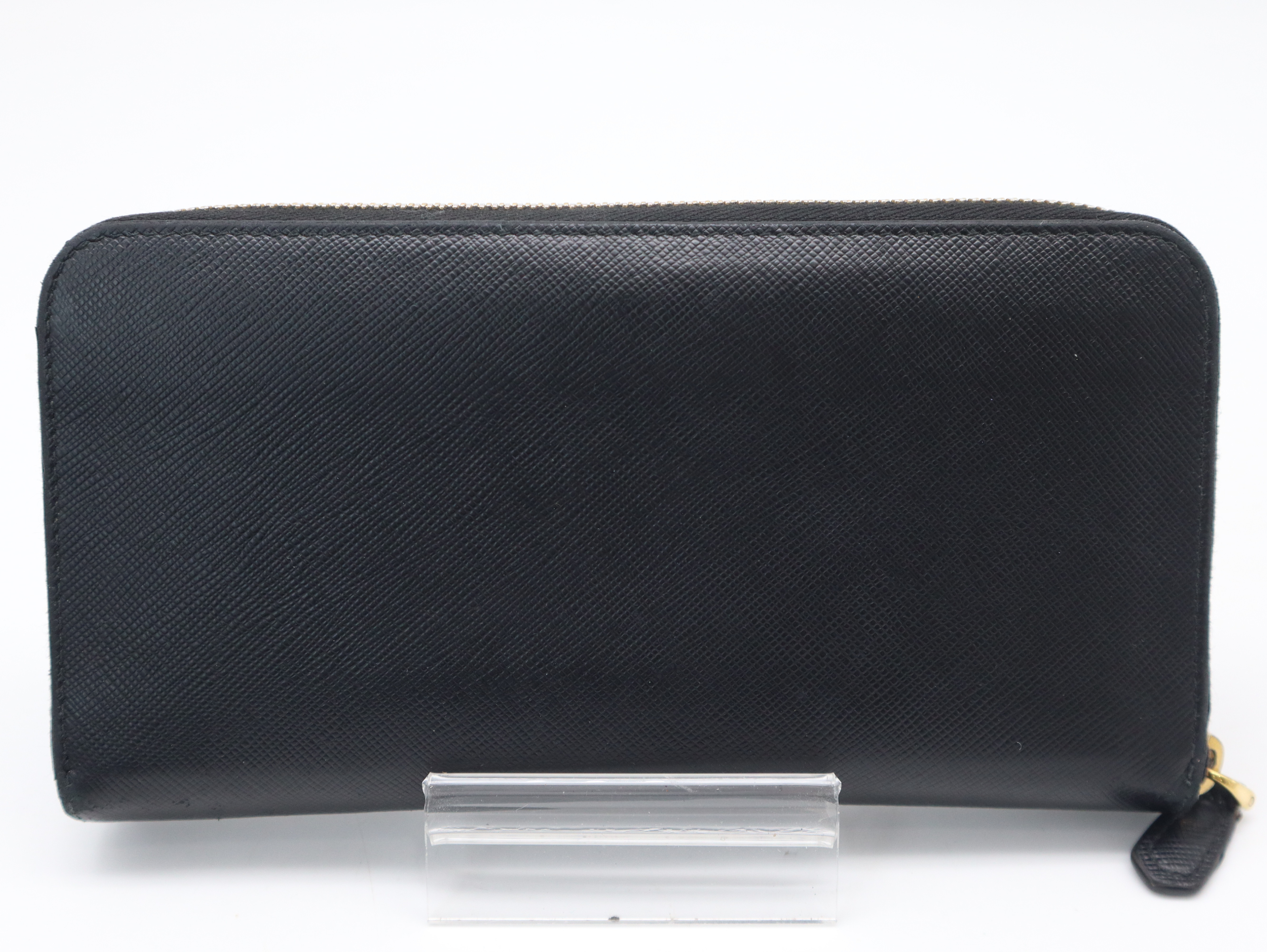 1ML506 Saffiano Leather Round Zip Wallet, Black, with Guarantee Card and Box. — view 2
