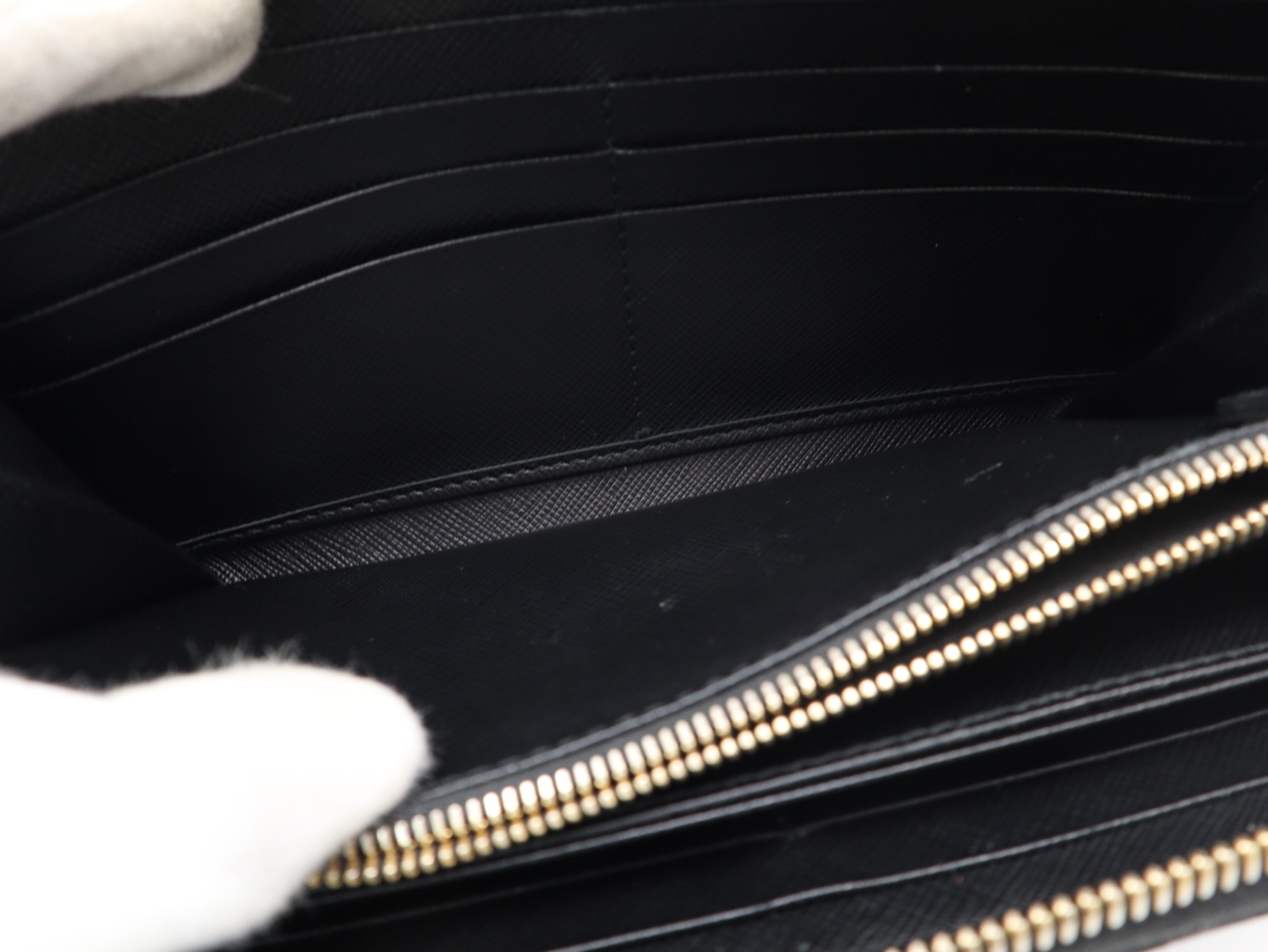 1ML506 Saffiano Leather Round Zip Wallet, Black, with Guarantee Card and Box. — view 11