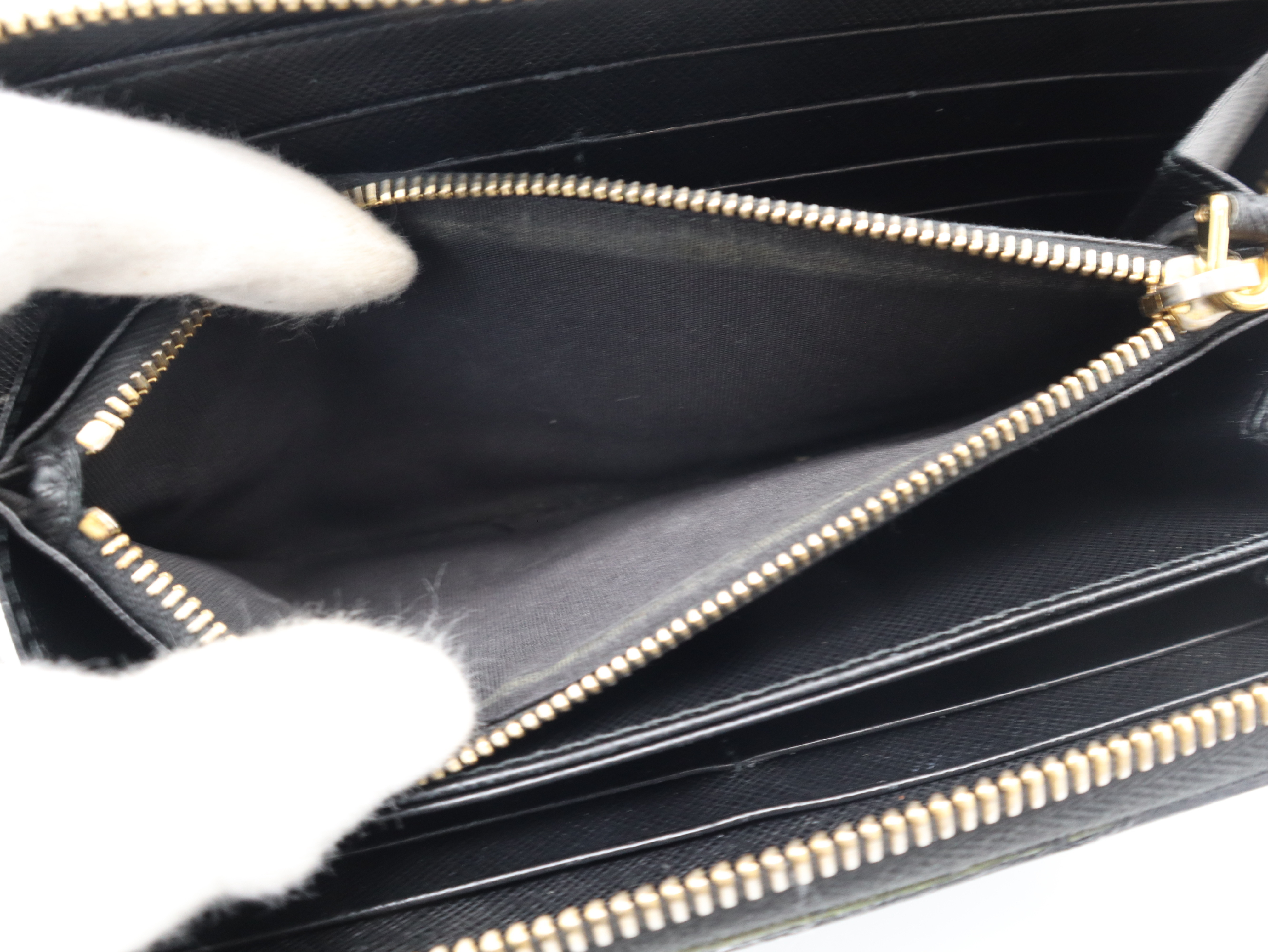 1ML506 Saffiano Leather Round Zip Wallet, Black, with Guarantee Card and Box. — view 12