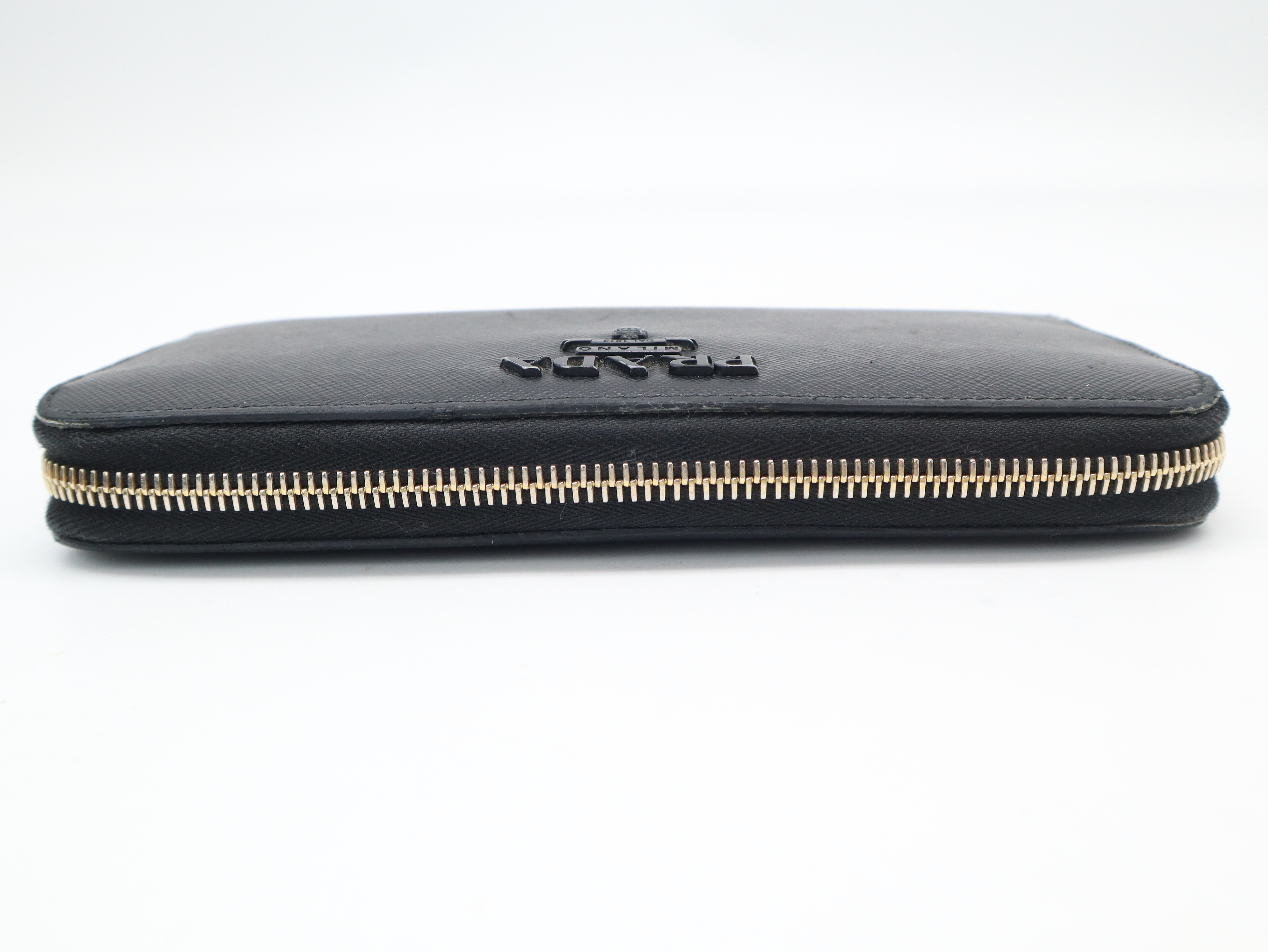 1ML506 Saffiano Leather Round Zip Wallet, Black, with Guarantee Card and Box. — view 3