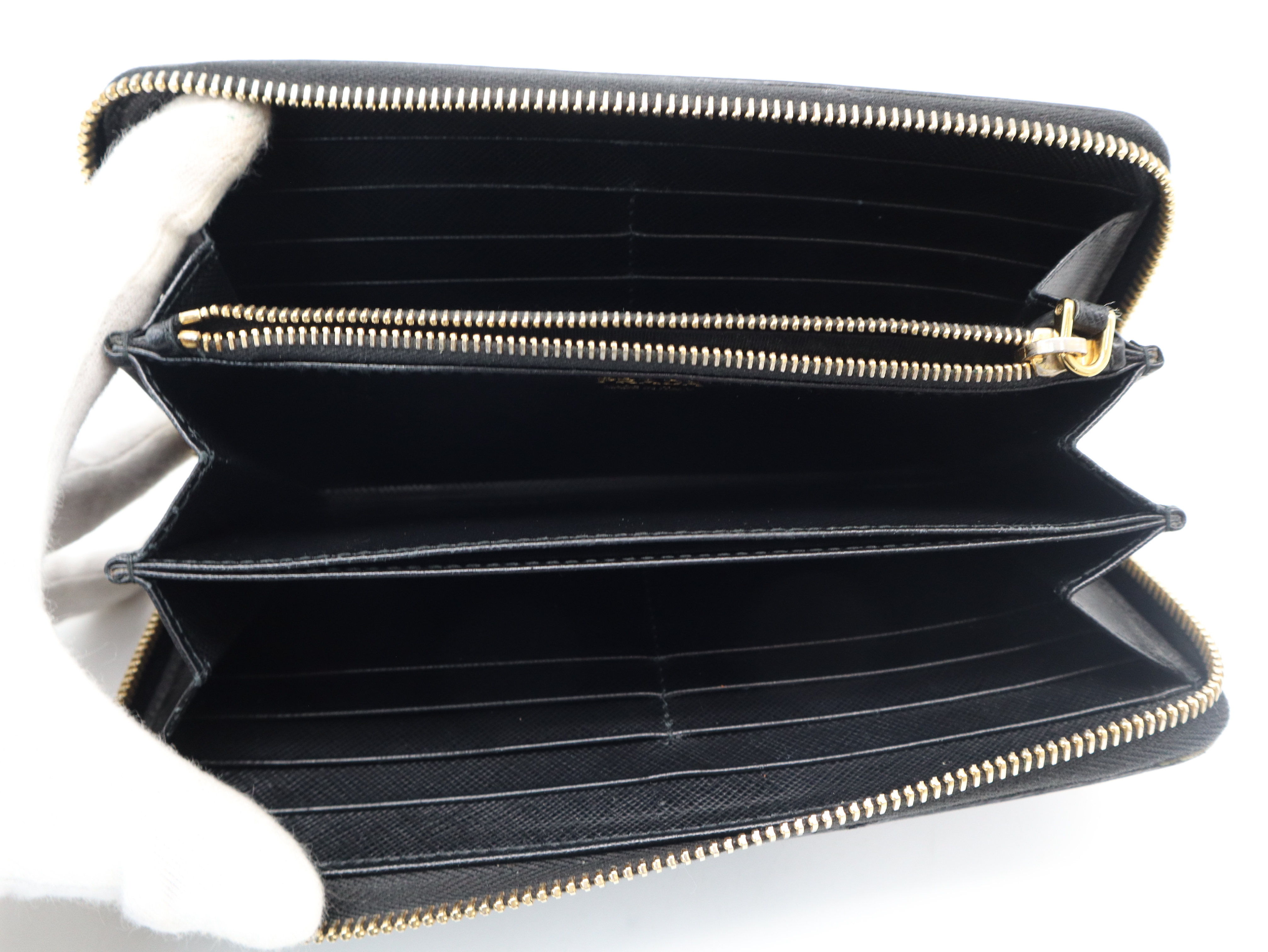 1ML506 Saffiano Leather Round Zip Wallet, Black, with Guarantee Card and Box. — view 10