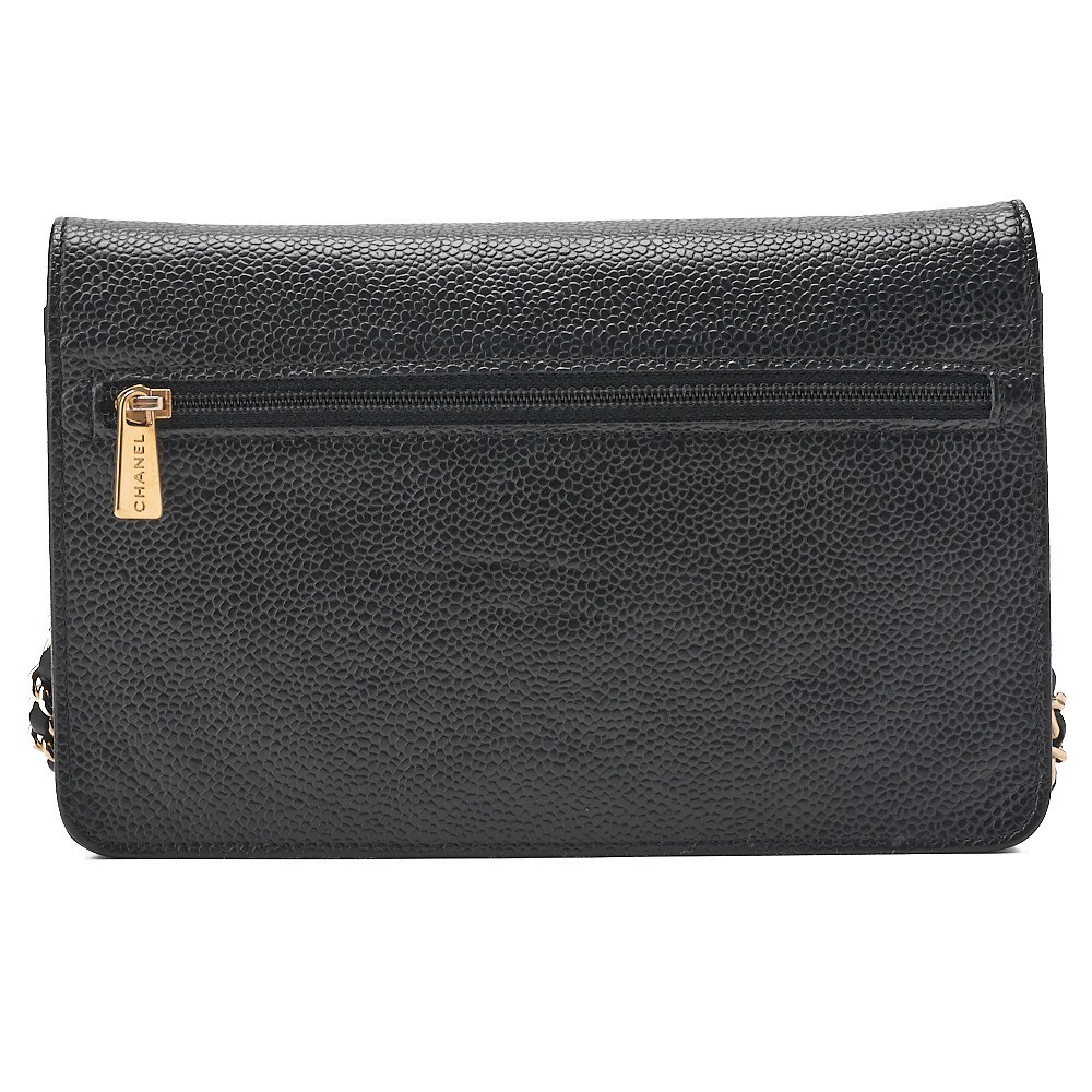 Caviar leather Coco Mark chain wallet, black, gold hardware, serial number 11. — view 2