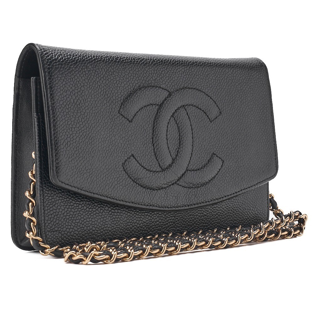 Caviar leather Coco Mark chain wallet, black, gold hardware, serial number 11. — view 3