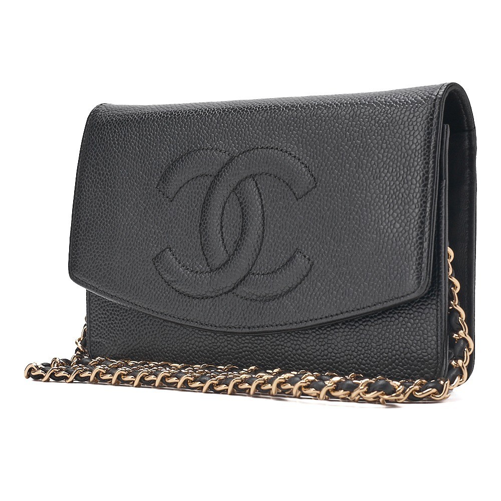 Caviar leather Coco Mark chain wallet, black, gold hardware, serial number 11. — view 4