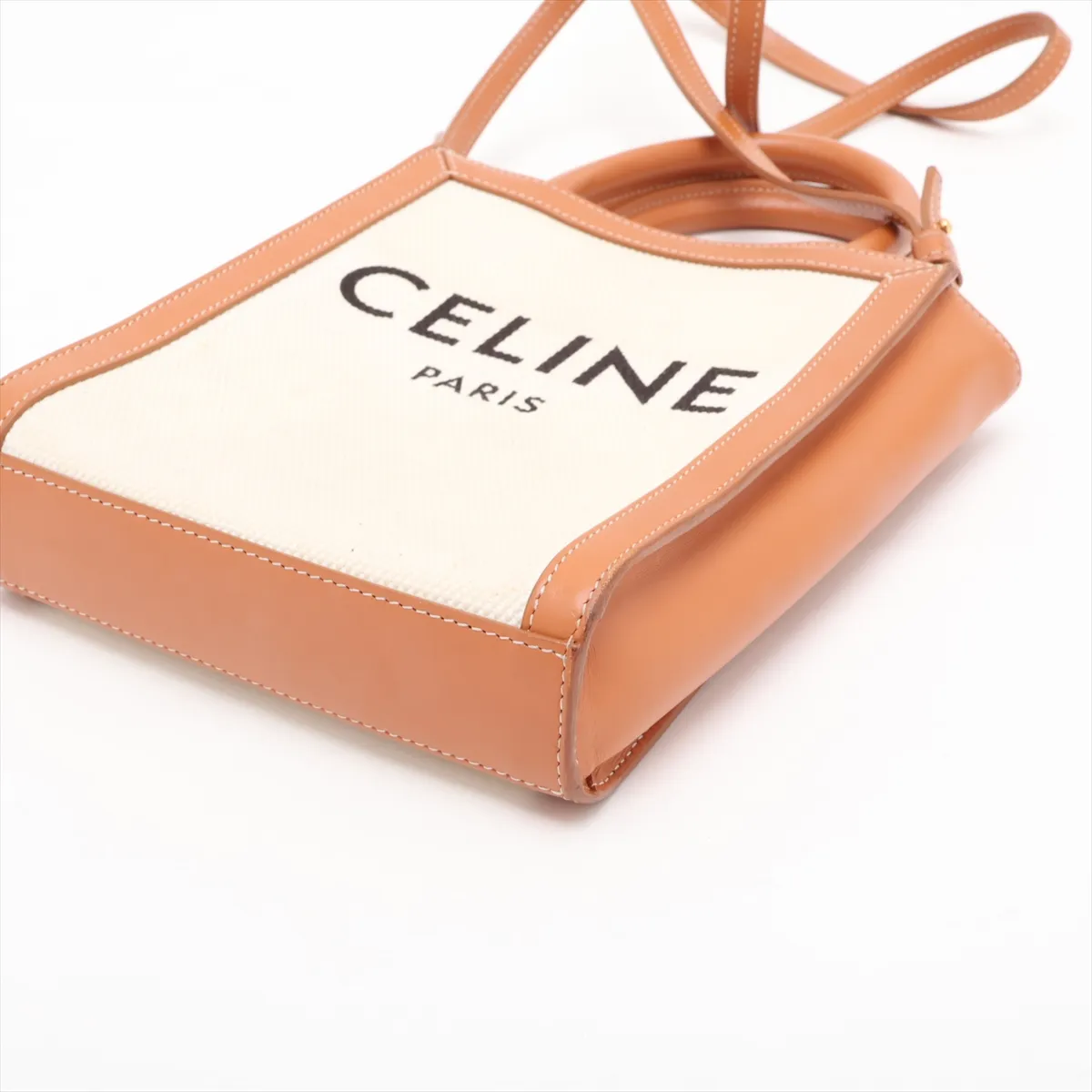 Mini Vertical Cabas Canvas x Leather 2-Way Handbag Beige x Brown — view 3