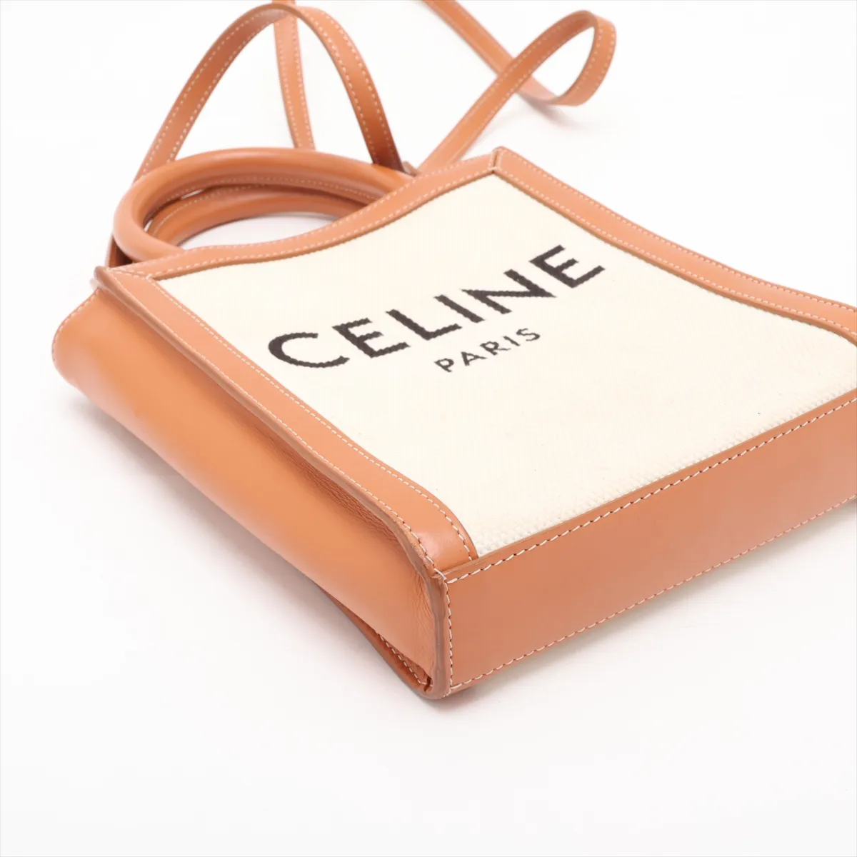 Mini Vertical Cabas Canvas x Leather 2-Way Handbag Beige x Brown — view 4